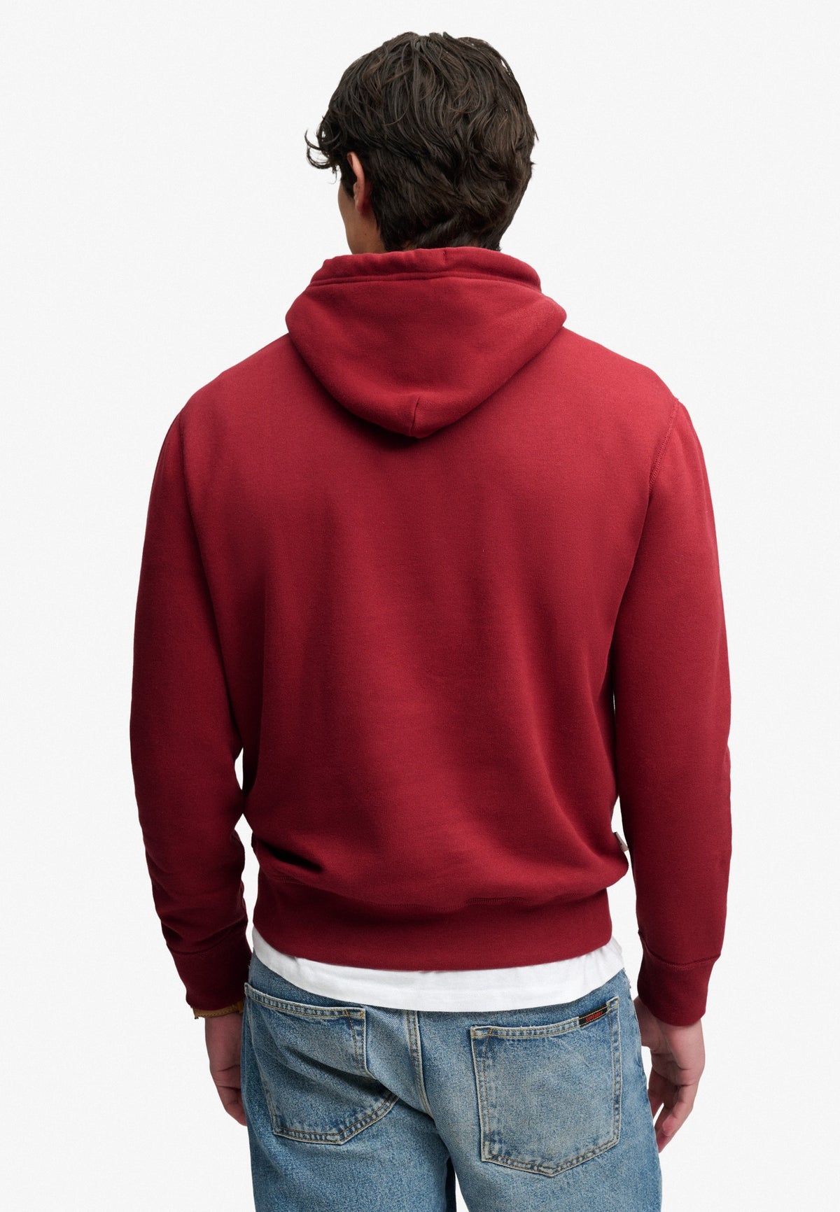 Superdry Essential Sdco Logo Hoodie in League Red back view on model
