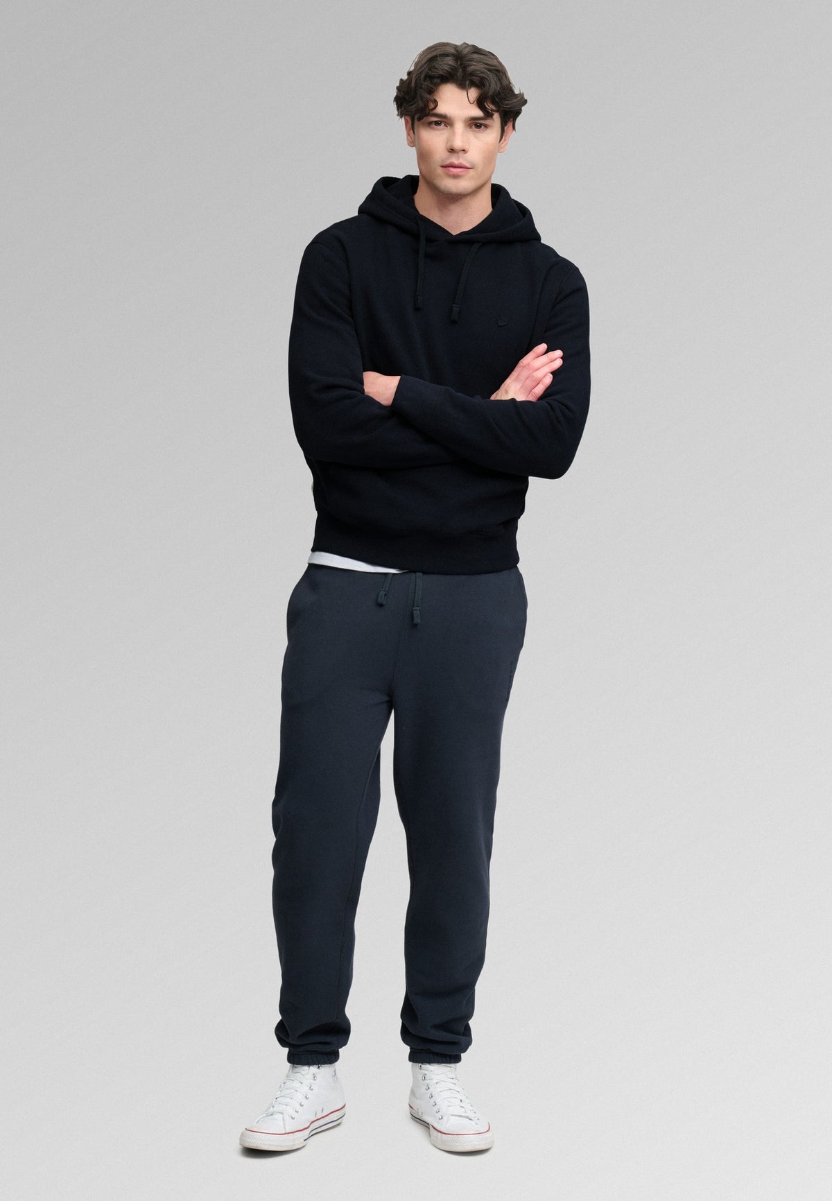 Superdry Essential Sdco Logo Hoodie in Dark Navy back view on model