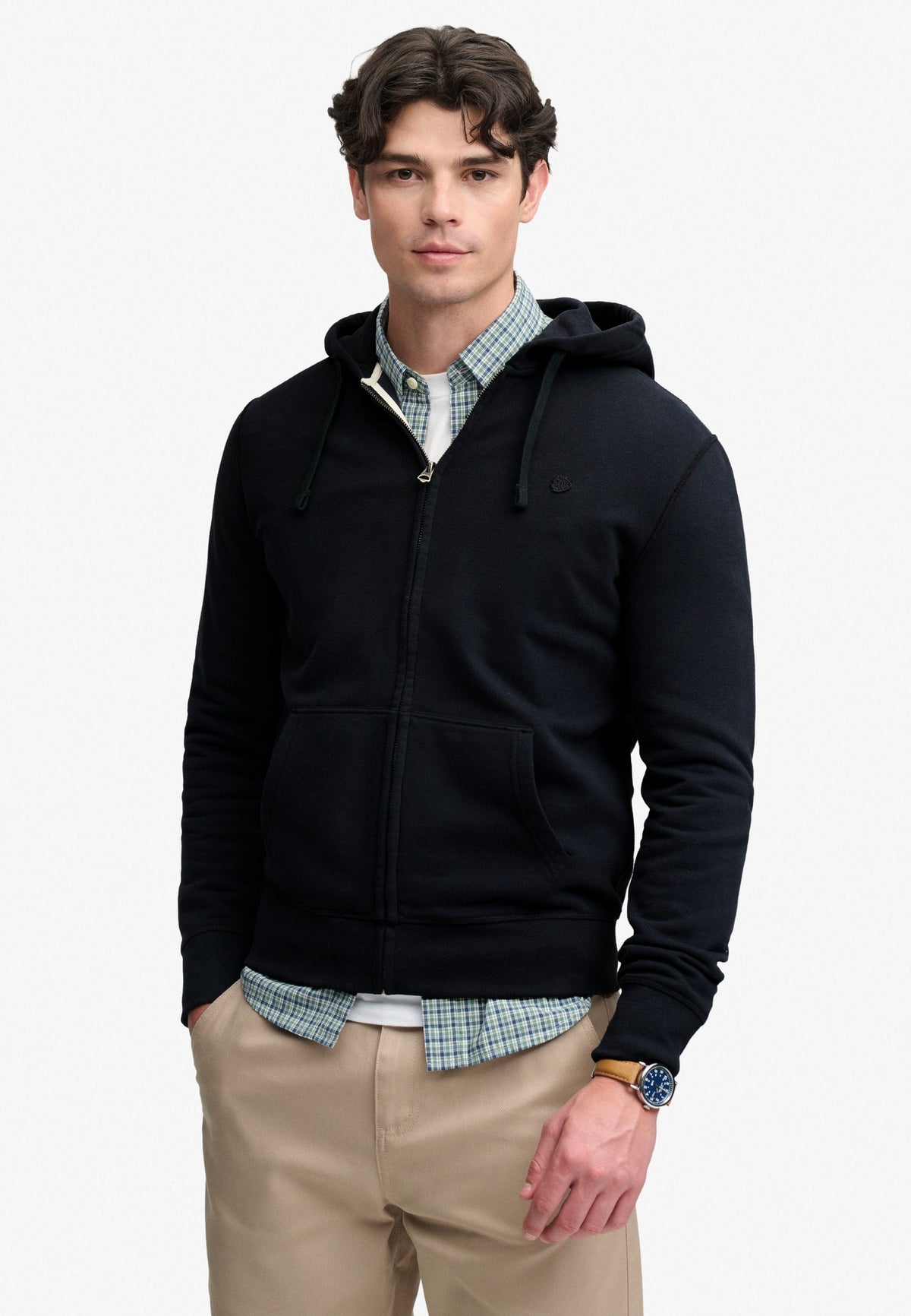 Superdry Essential Sdco Logo Ziphood in Dark Navy upper body view
