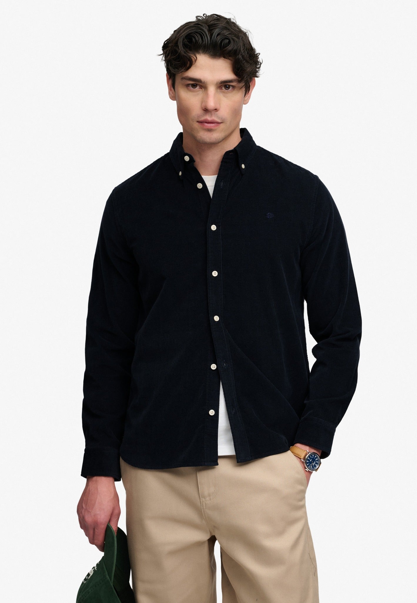 Superdry Classic Needle Cord Shirt in Rich Navy on model