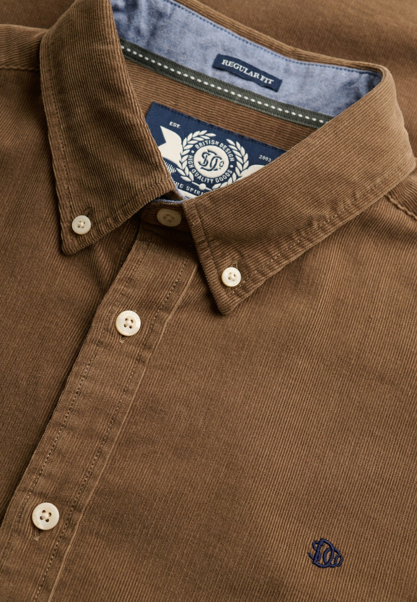 Superdry Classic Needle Cord Shirt in Winter Twig Beige cord fabric detail