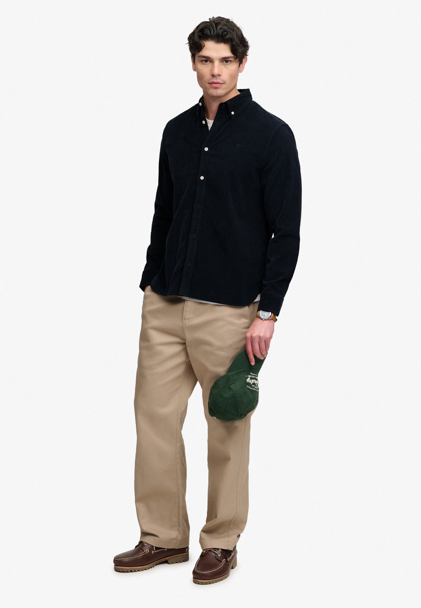 Superdry Classic Needle Cord Shirt in Rich Navy full length view