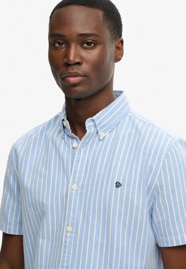 Superdry Preppy Oxford Short Sleeve Shirt in Broker Blue Stripe half model view