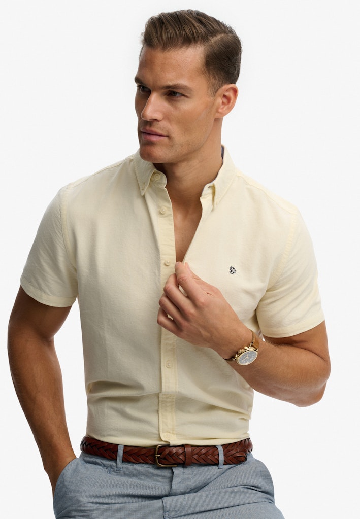SUPERDRY Preppy Oxford S/s Shirt-Pastel Yellow Chambray Pastel Yellow Chambray back view