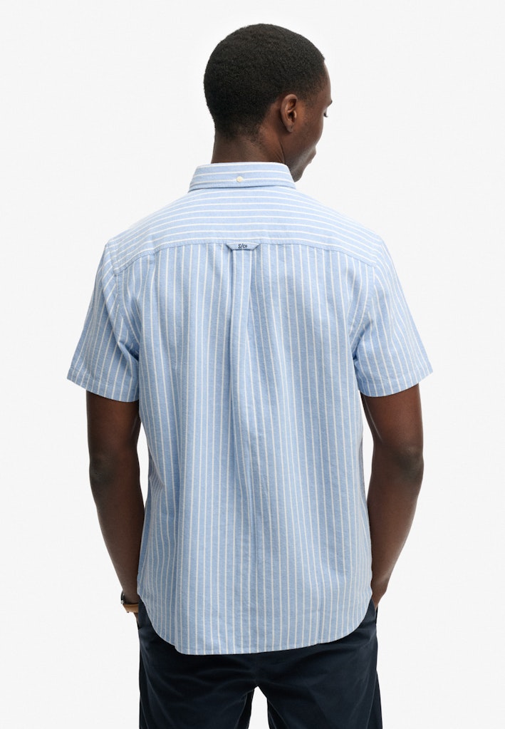 Superdry Preppy Oxford Short Sleeve Shirt in Broker Blue Stripe back model view