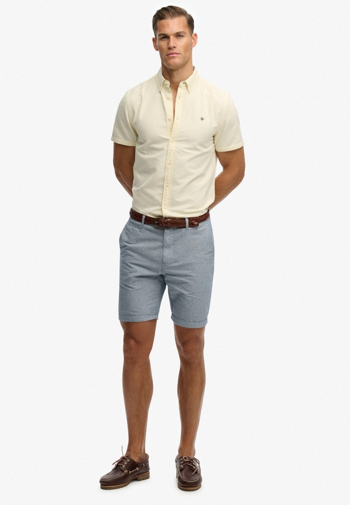 SUPERDRY Preppy Oxford S/s Shirt-Pastel Yellow Chambray Pastel Yellow Chambray model front view