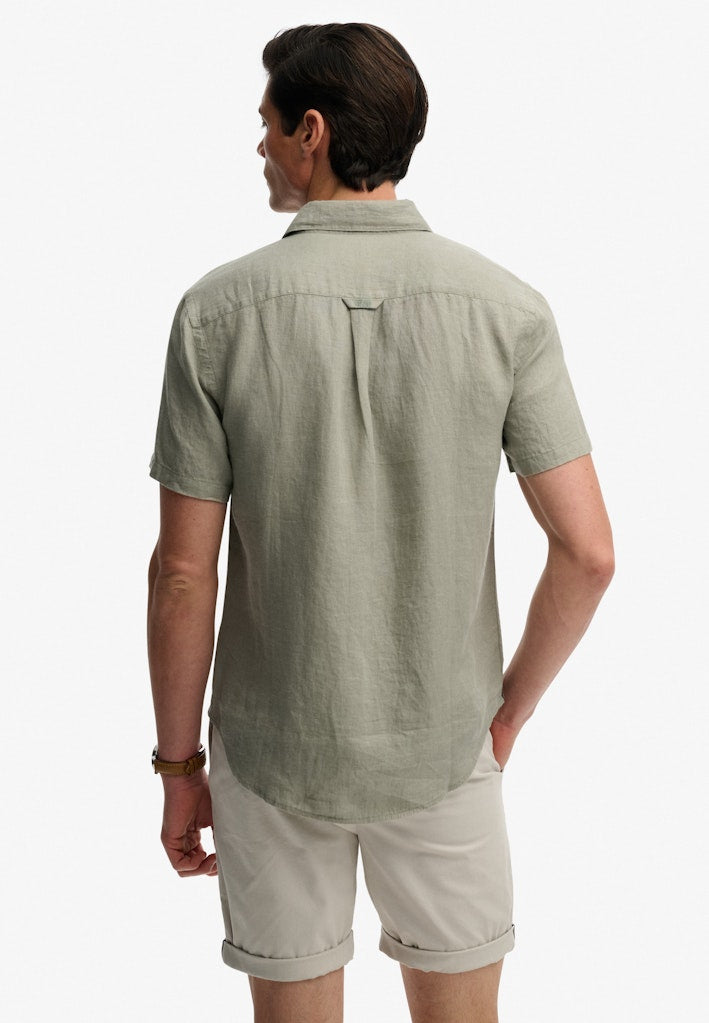 SUPERDRY Riviera Short Sleeve Linen Shirt-Bay Green Bay Green flat front view