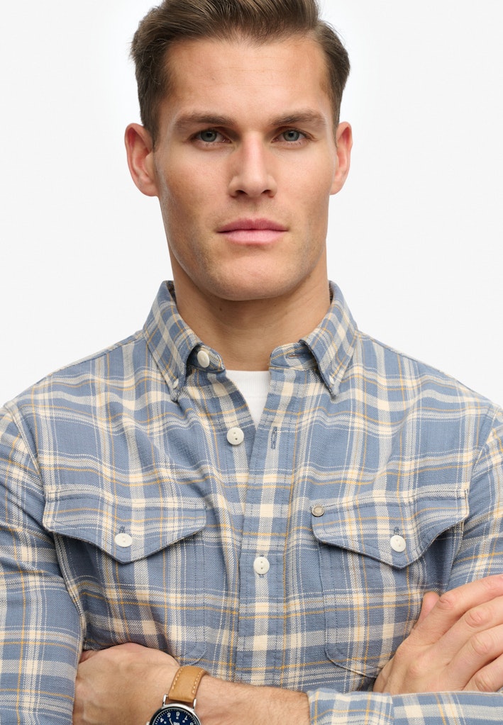 SUPERDRY Merchant Lite Check Shirt-Flint Blue Check Flint Blue Check back view
