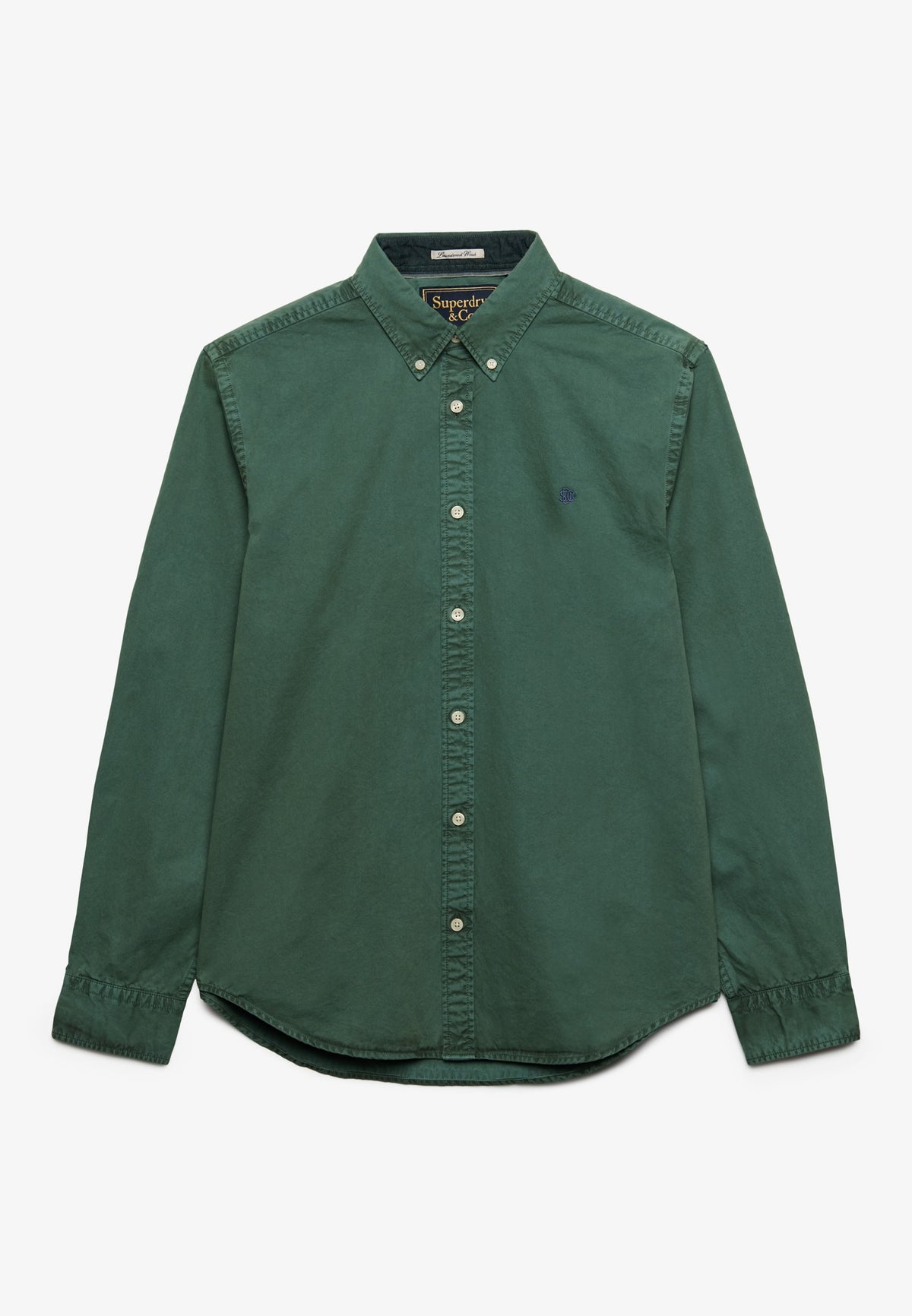 Superdry Garment Dyed Long Sleeve Shirt in Tumbled Green front view