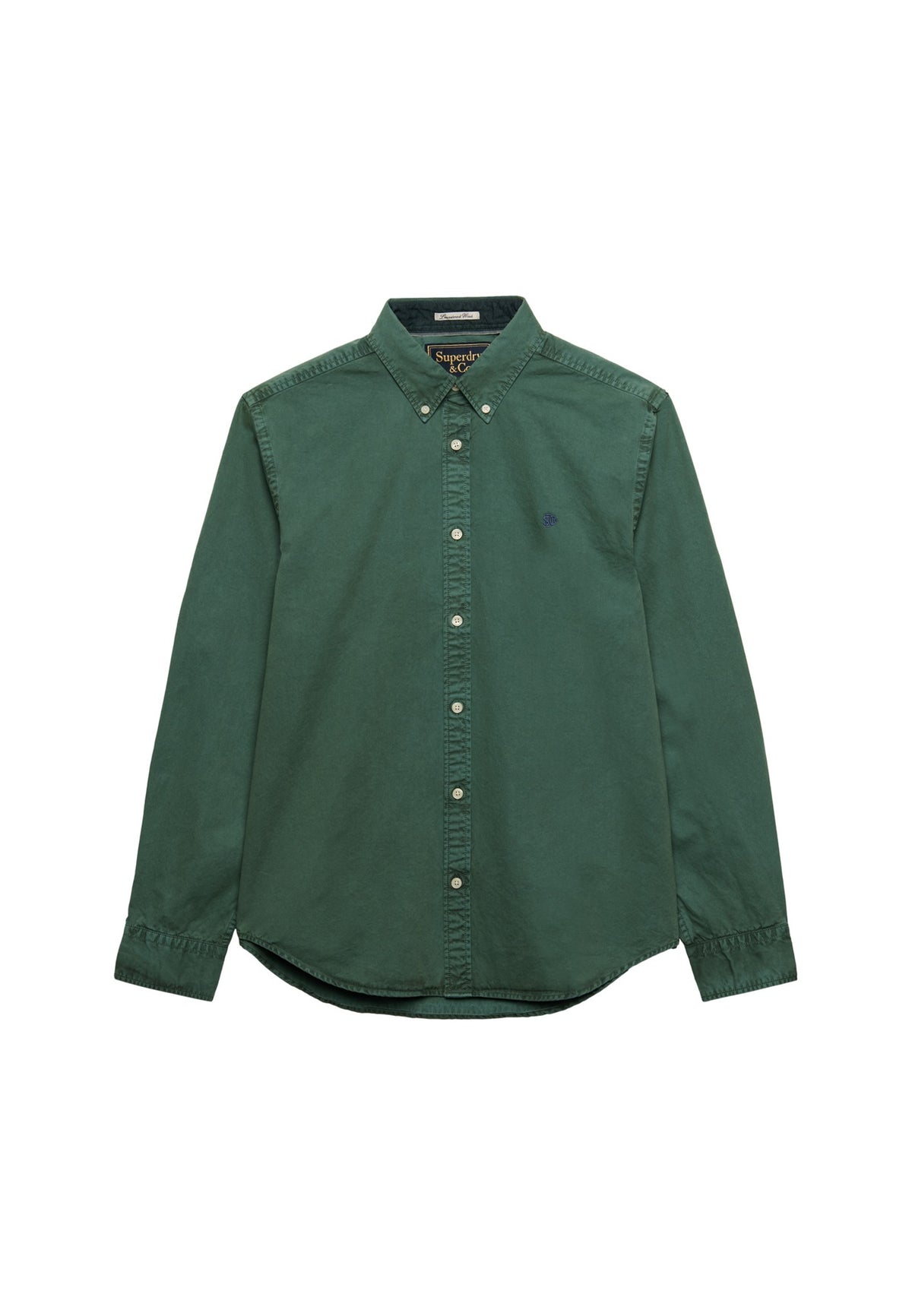 Superdry Garment Dyed Long Sleeve Shirt in Tumbled Green angled view