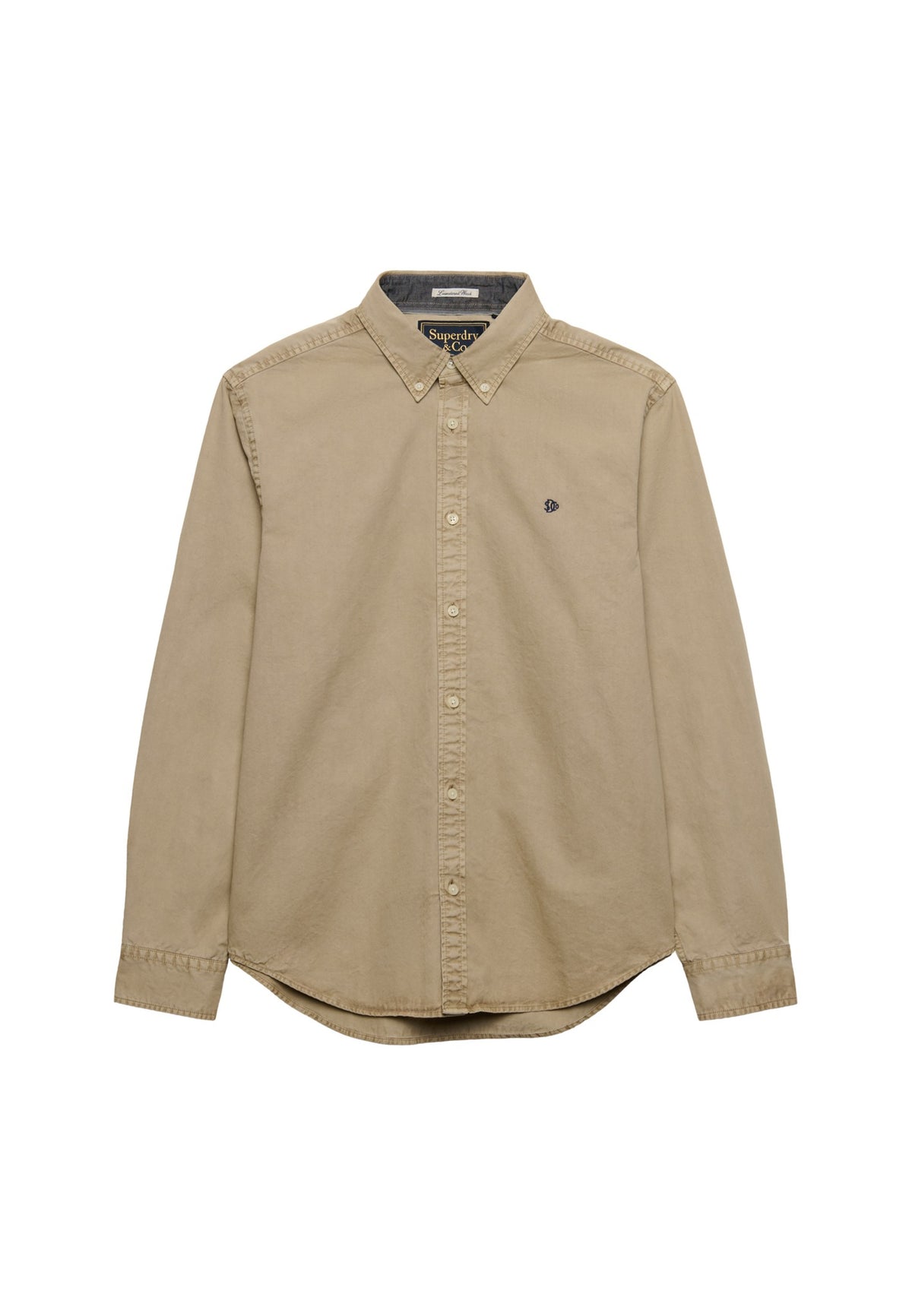 Superdry Garment Dyed Long Sleeve Shirt in Tumbled Tan angled view