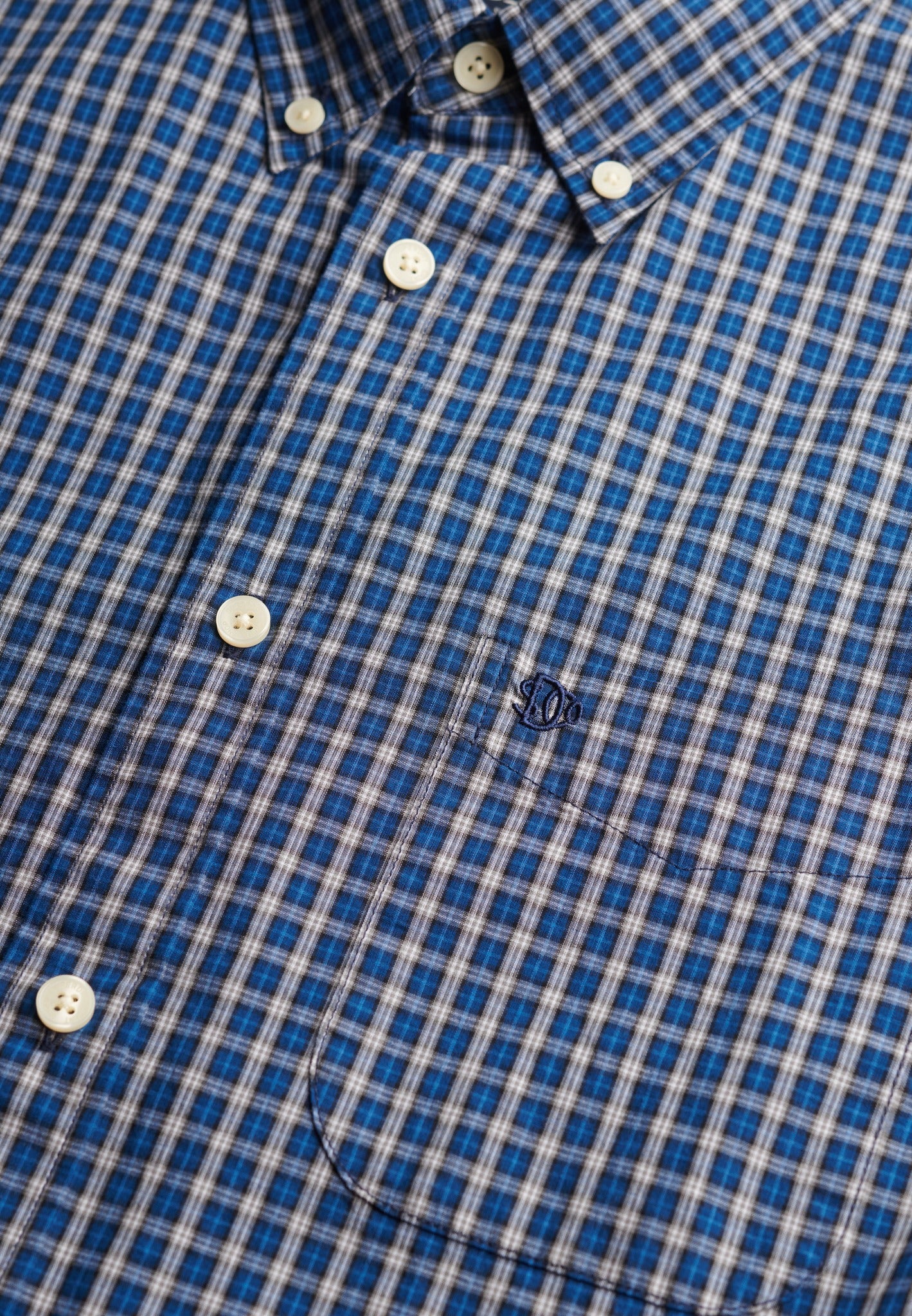 Superdry Preppy Poplin Long Sleeve Shirt in Glen Blue Check button placket detail