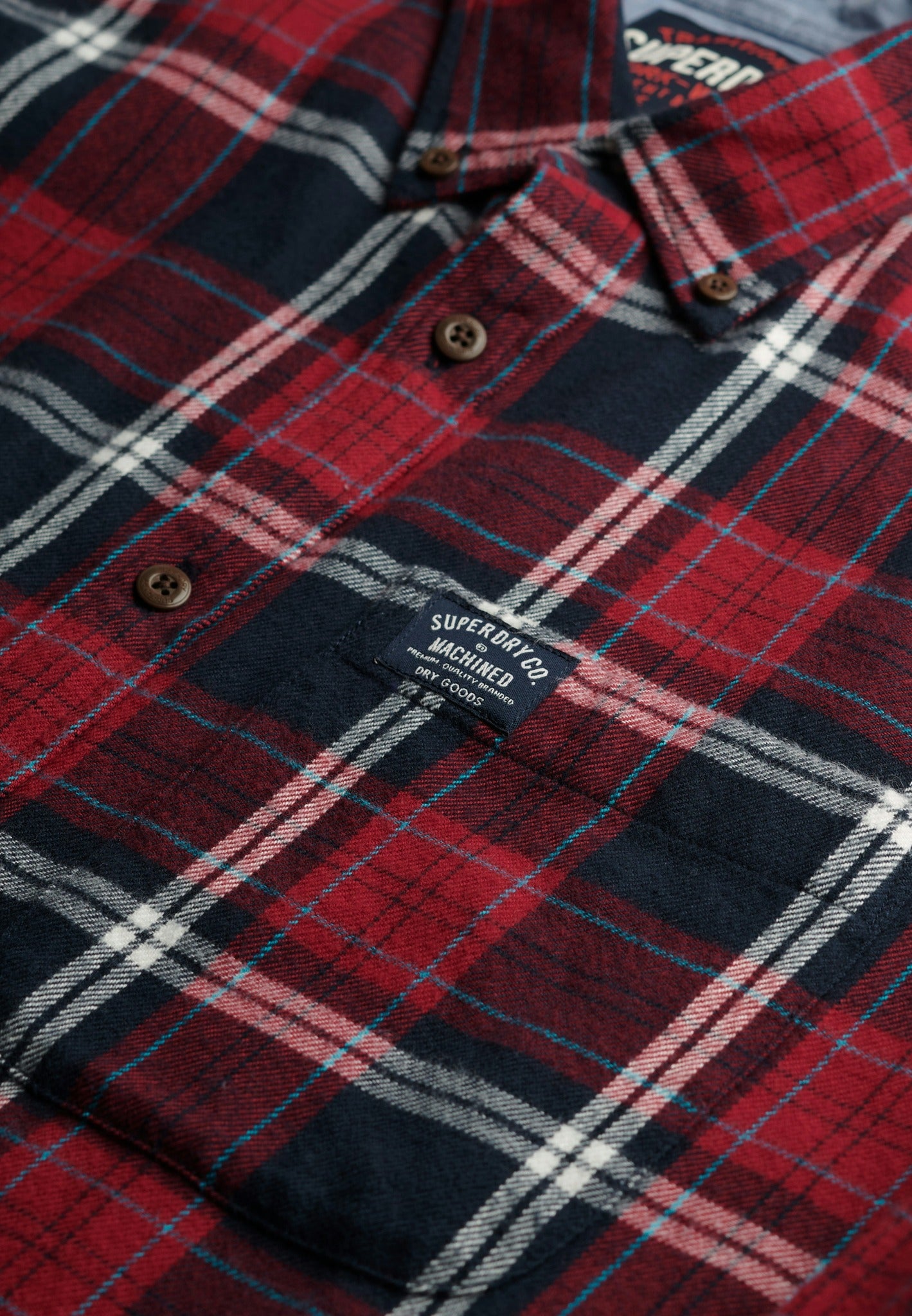 Superdry Long Sleeve Cotton Lumberjack Shirt in Peyton Check Eclipse Navy button placket detail