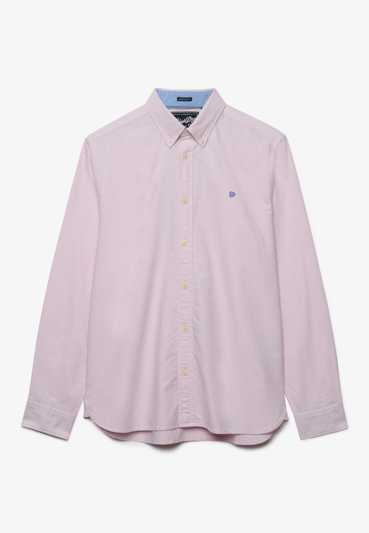 Superdry Preppy Oxford Long Sleeve Shirt in Blush Pink Chambray front view
