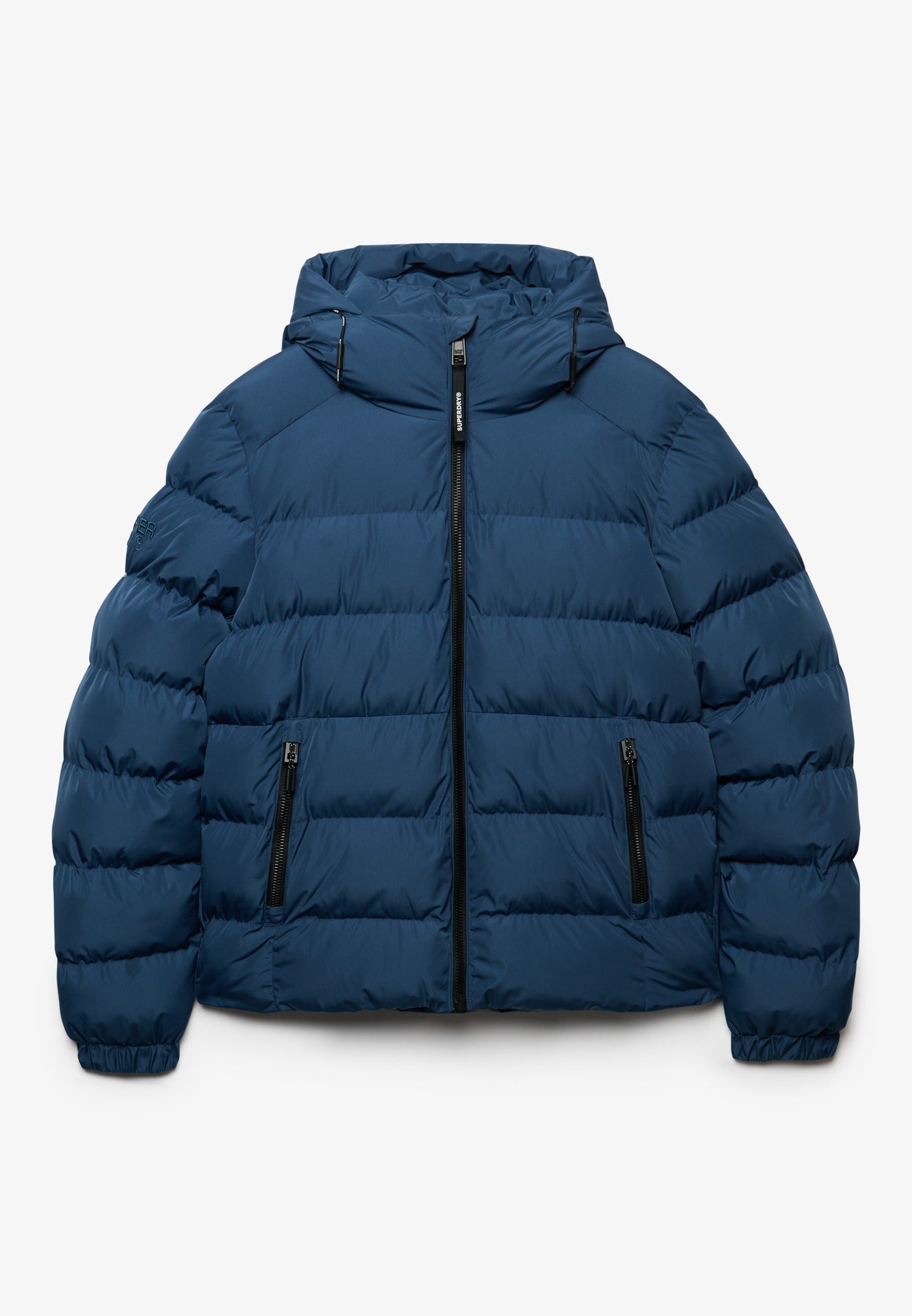 Superdry Hooded Sports Puffer Jacket in Altitude Blue front view