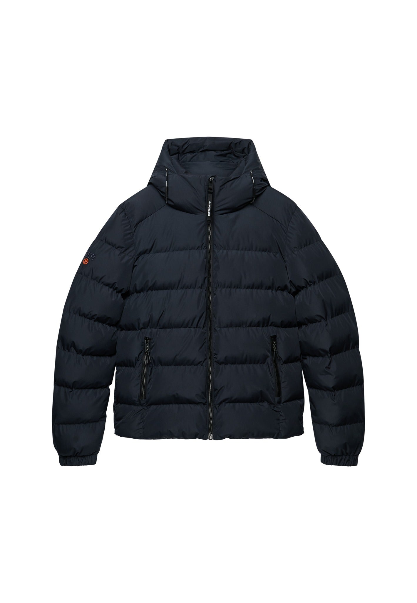 Superdry Hooded Sports Puffer Jacket - Eclipse Navy in Eclipse Navy/Eclipse Navy angled view