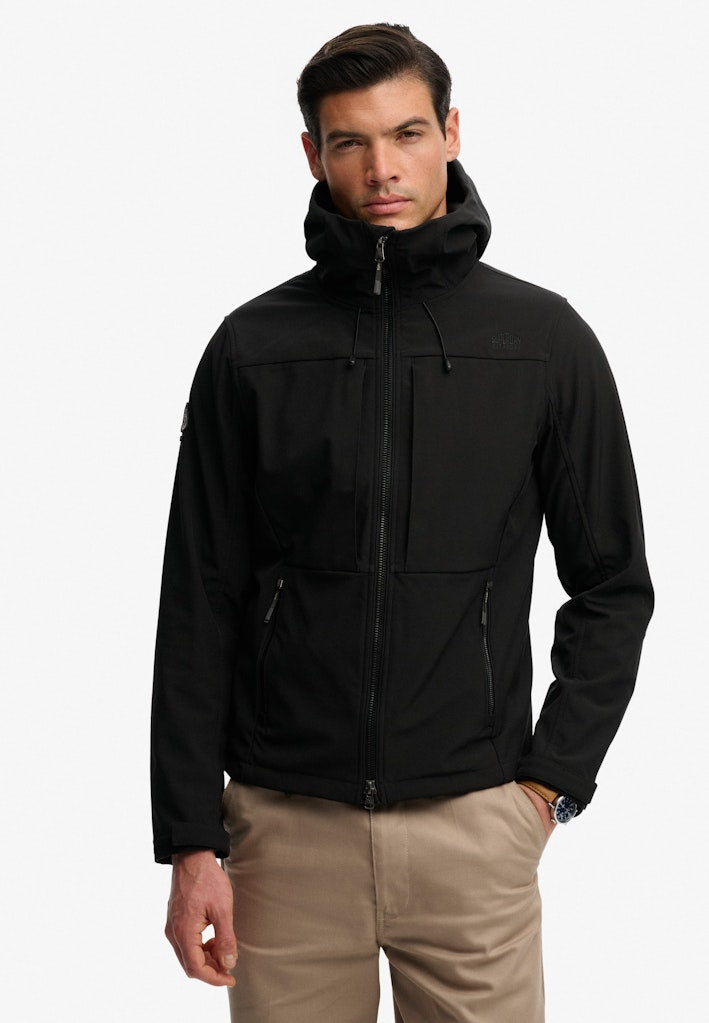 Superdry Hooded Softshell Trekker Jacket in Black half model view