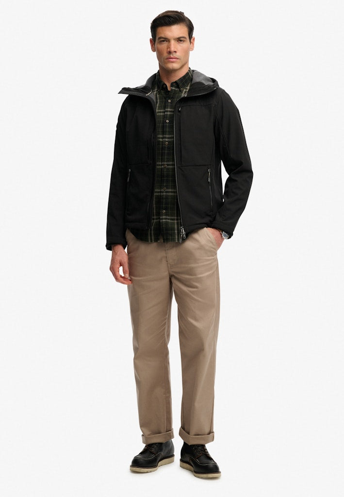 Superdry Hooded Softshell Trekker Jacket in Black full length model view