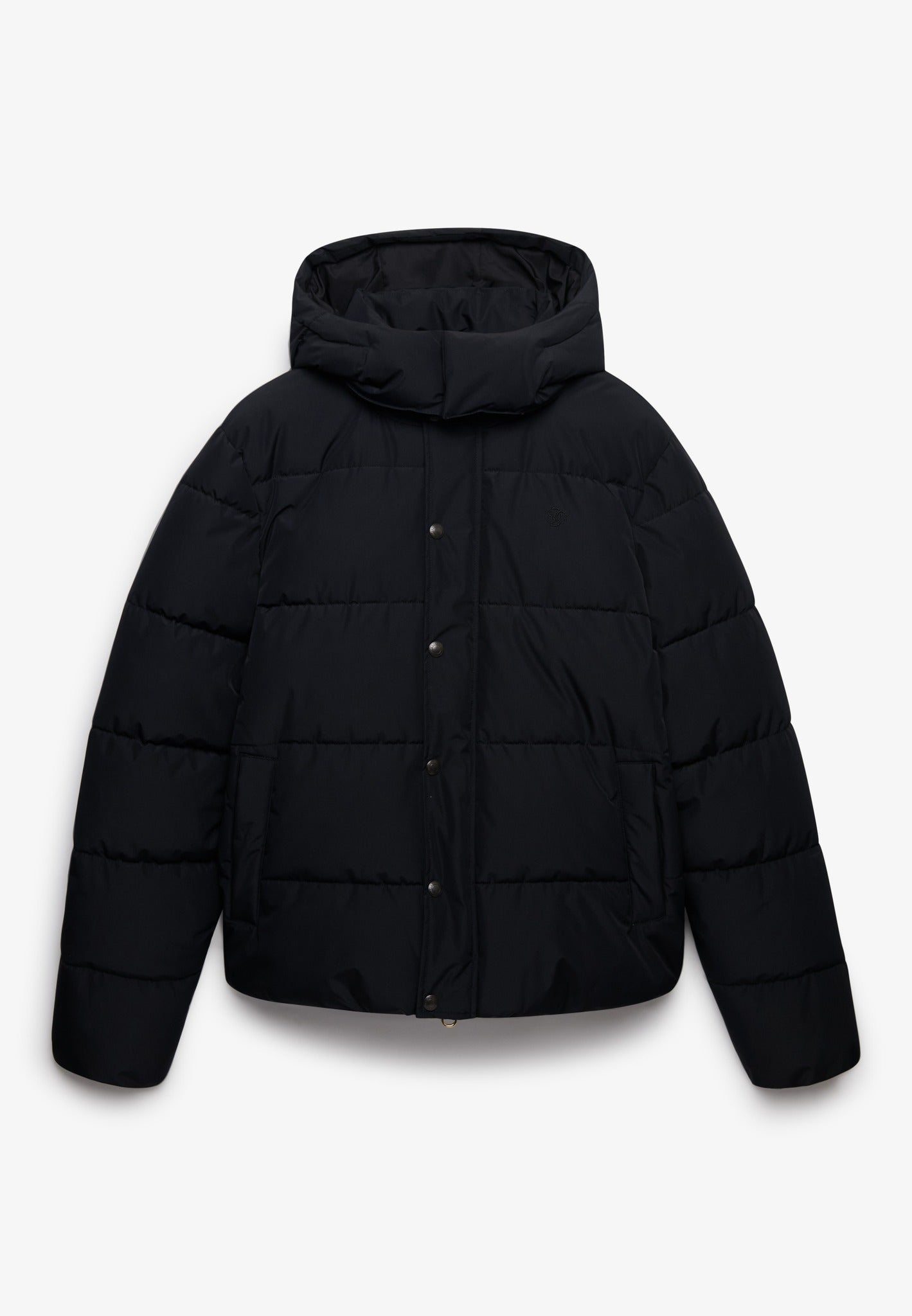 Superdry Premium Hood Puffer Jacket in Black front view