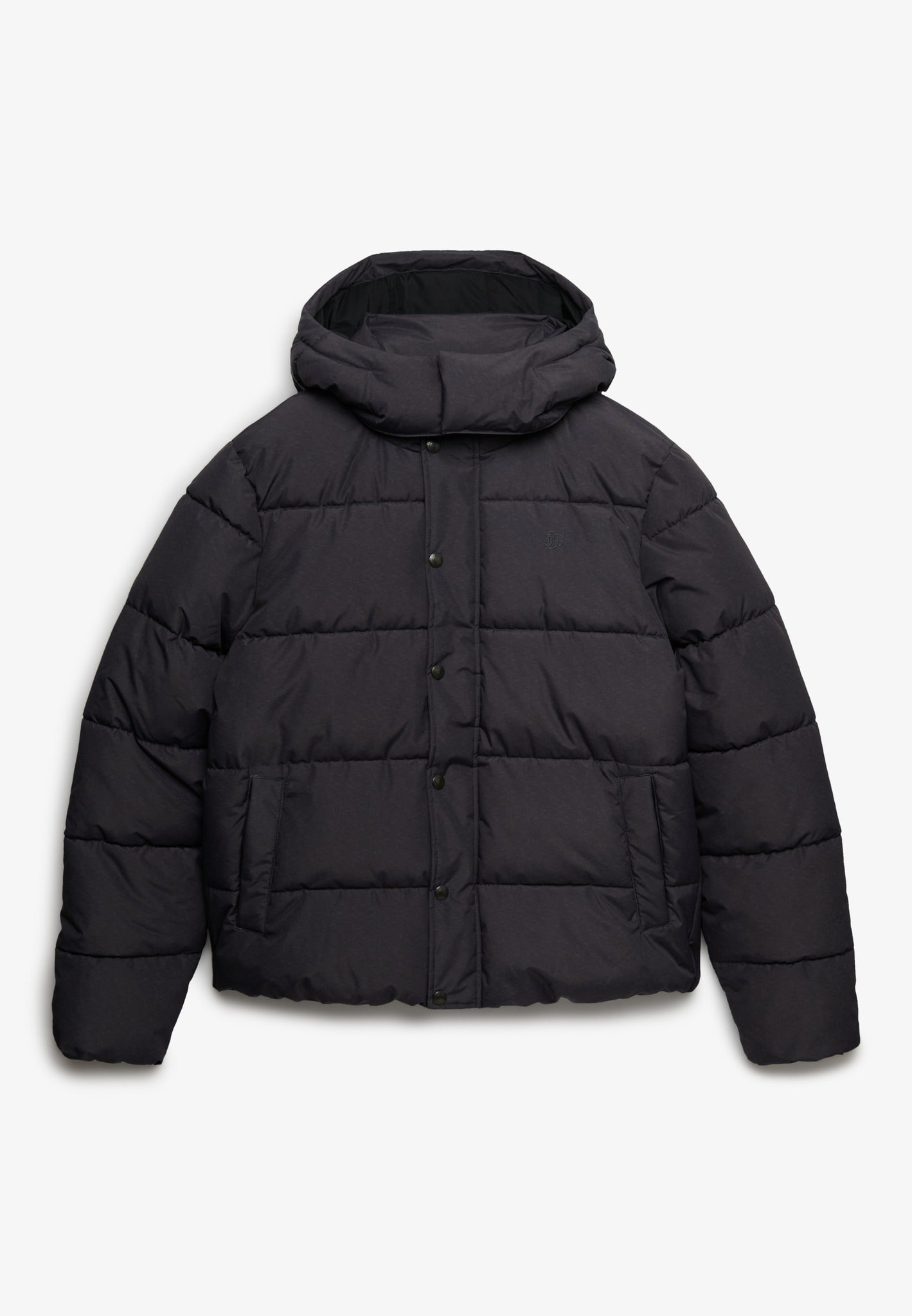 Superdry Premium Hood Puffer Jacket in Grey Marl angled view