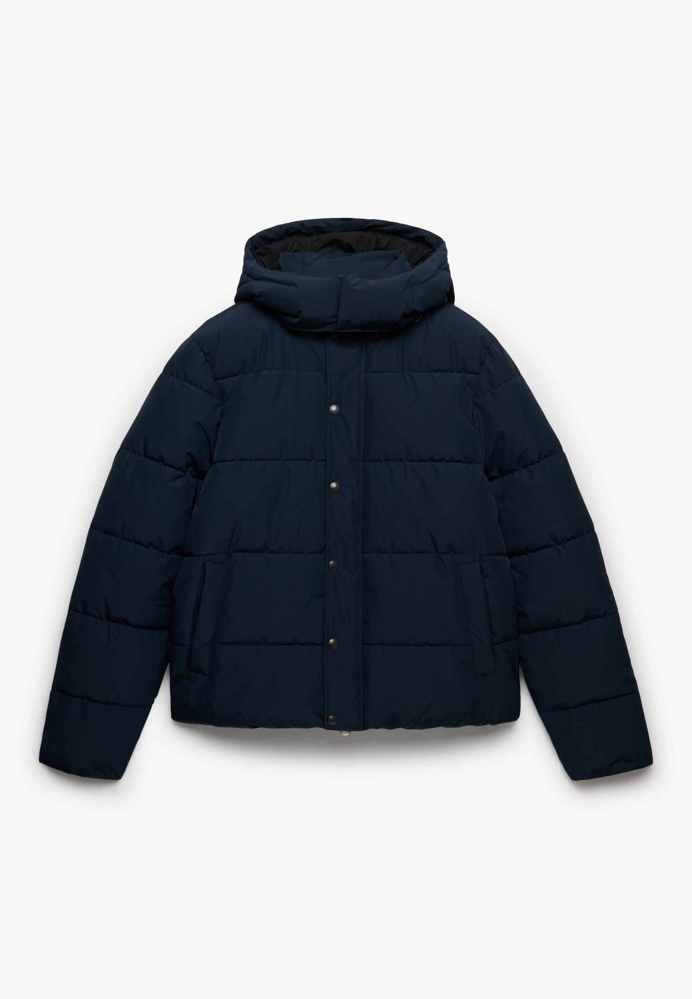 Superdry Premium Hood Puffer Jacket in Eclipse Navy angled view