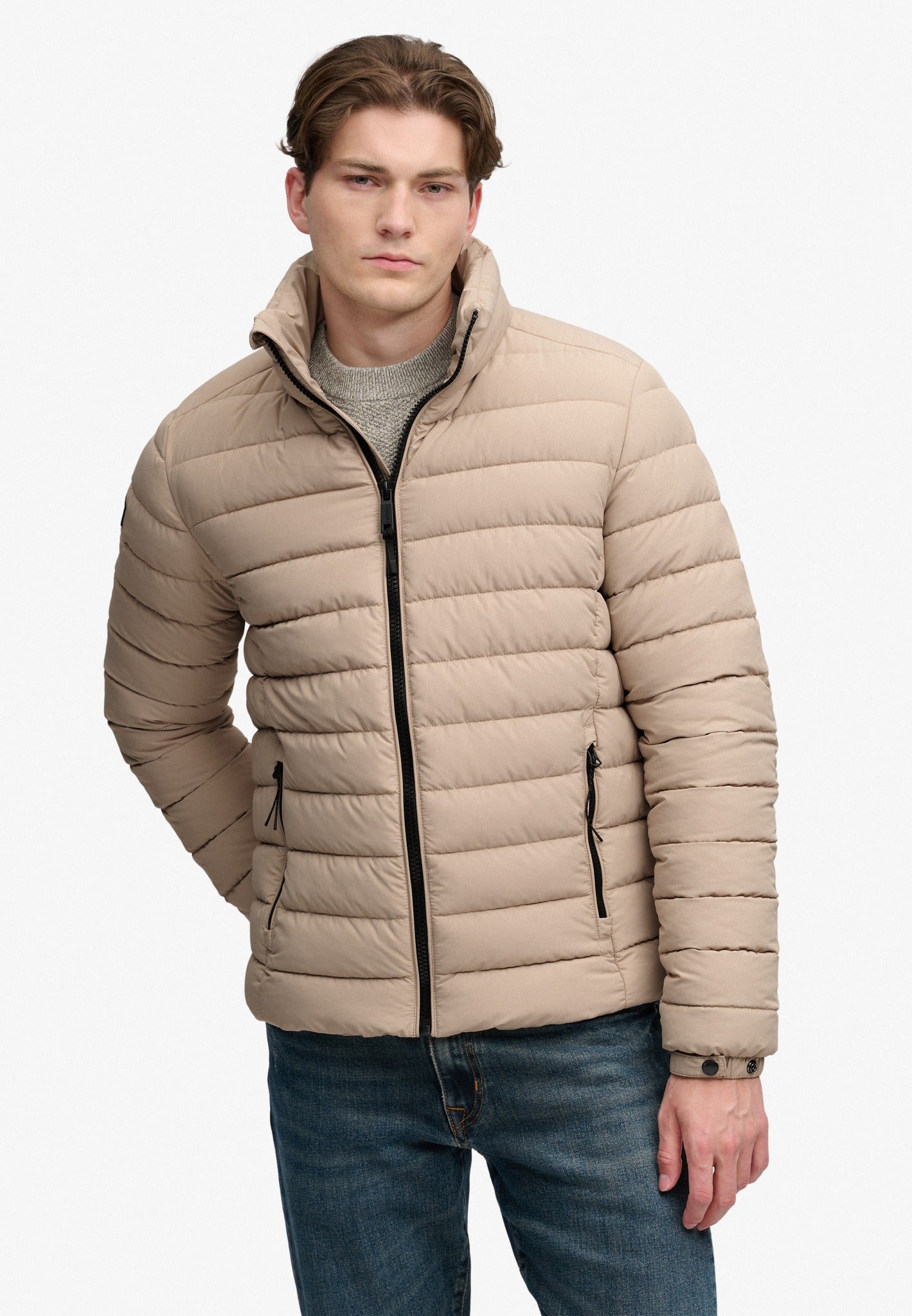 Superdry Fuji Midweight Padded Jacket in Buckwheat Beige half model view