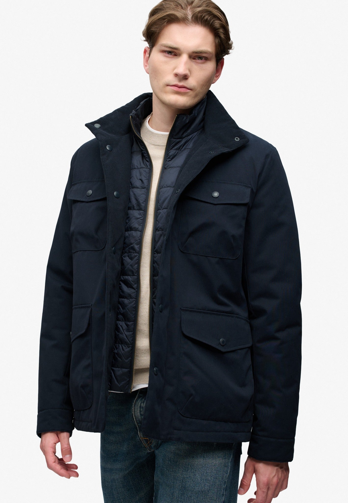 Superdry 2 In 1 Burford Jacket in Eclipse Navy side model view