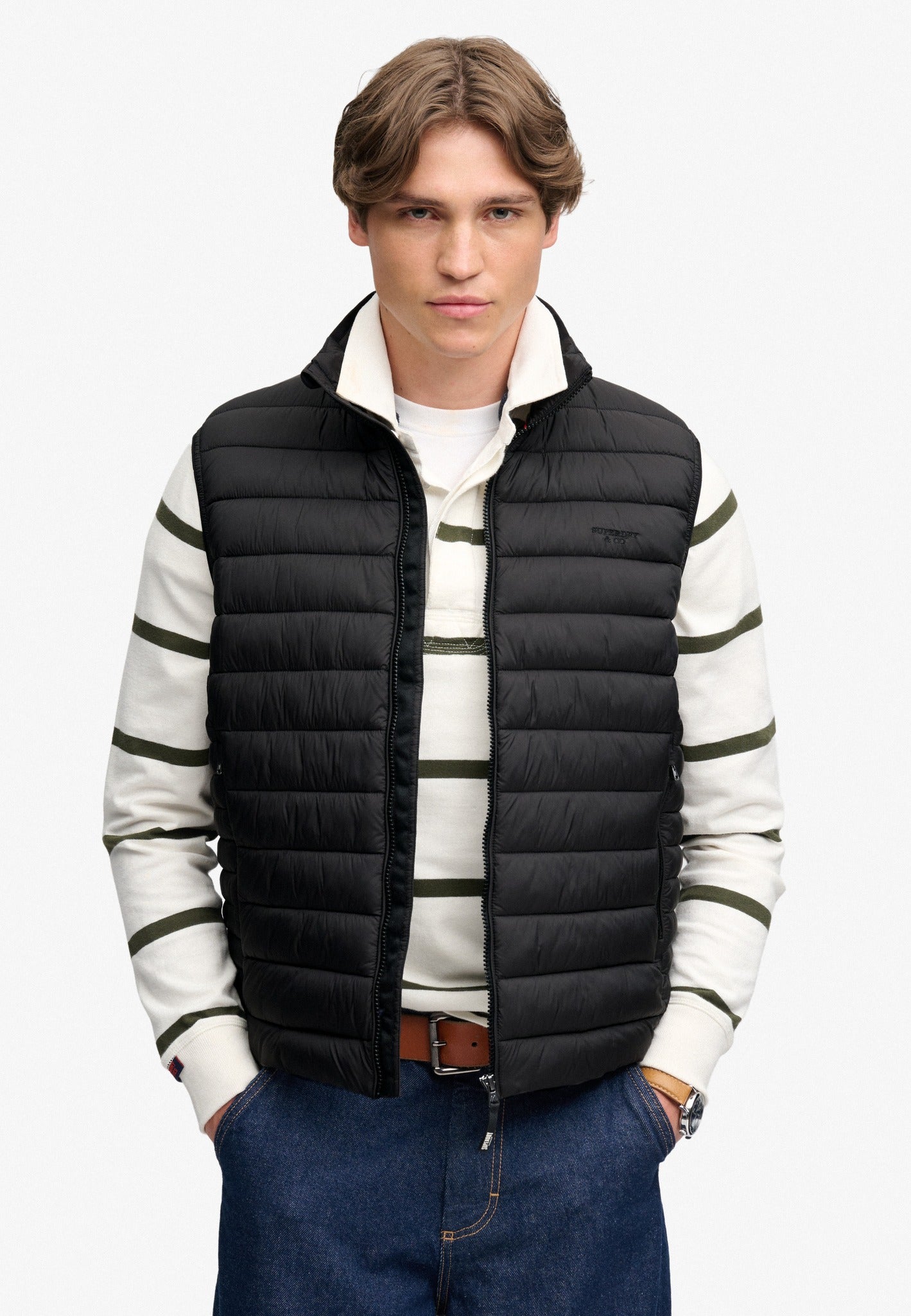 Superdry Fuji Lite Padded Gilet in Black front model view
