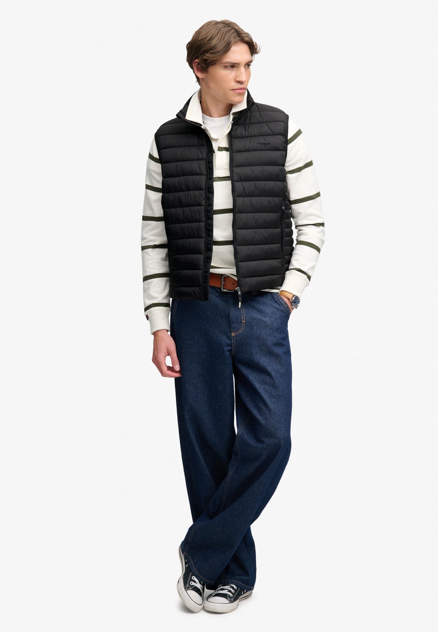 Superdry Fuji Lite Padded Gilet in Black full length model view