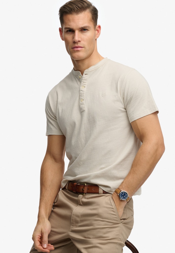 SUPERDRY Classic Cotton Linen Short Sleeve Grandad-Natural Ecru Natural Ecru detail view