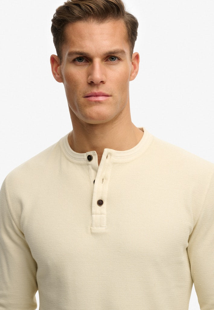 SUPERDRY Lightweight Textured Grandad Top-Oatmeal Beige Oatmeal Beige back view