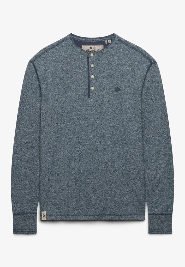 Superdry Mini Slub Waffle Grandad Top in Denim Blue Marl front view