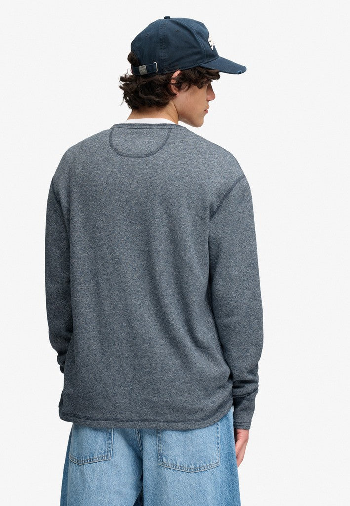 Superdry Mini Slub Waffle Grandad Top in Denim Blue Marl back model view