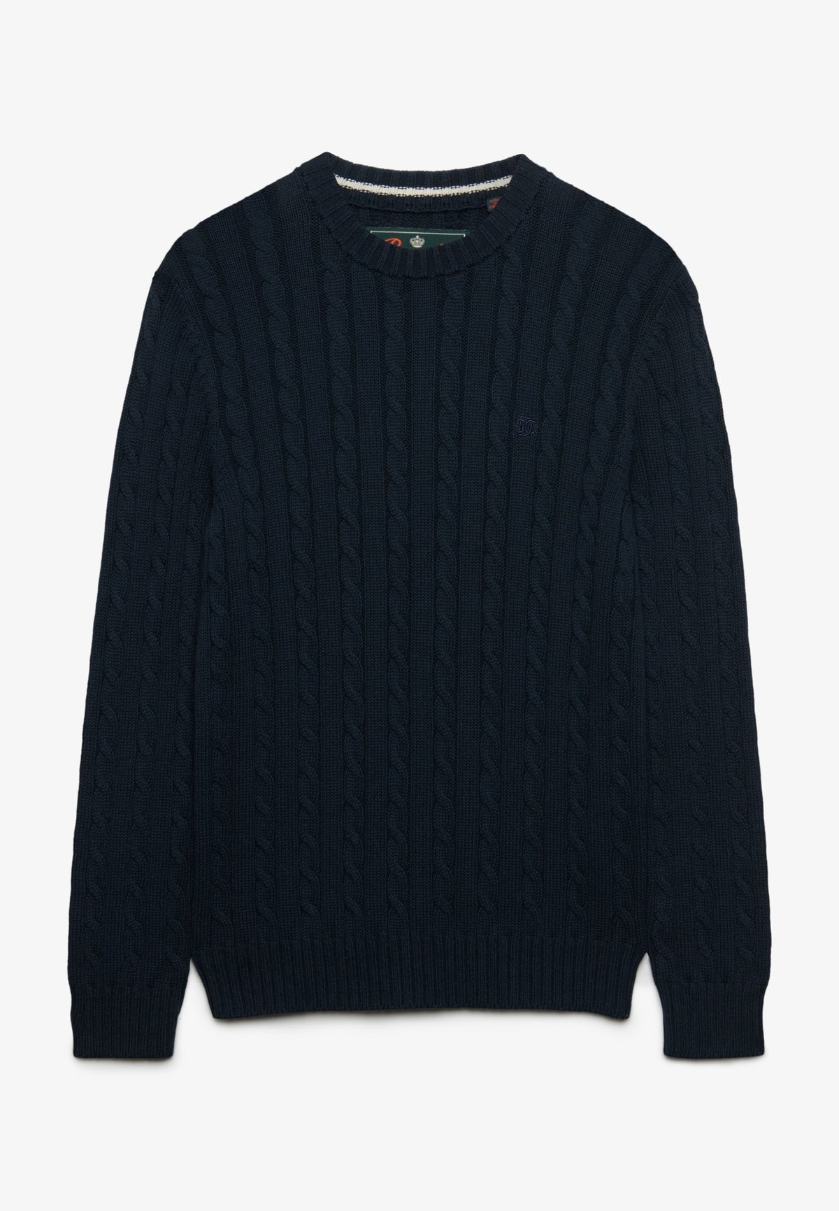 Superdry Cotton Cable Knit Crew in Eclipse Navy angled view