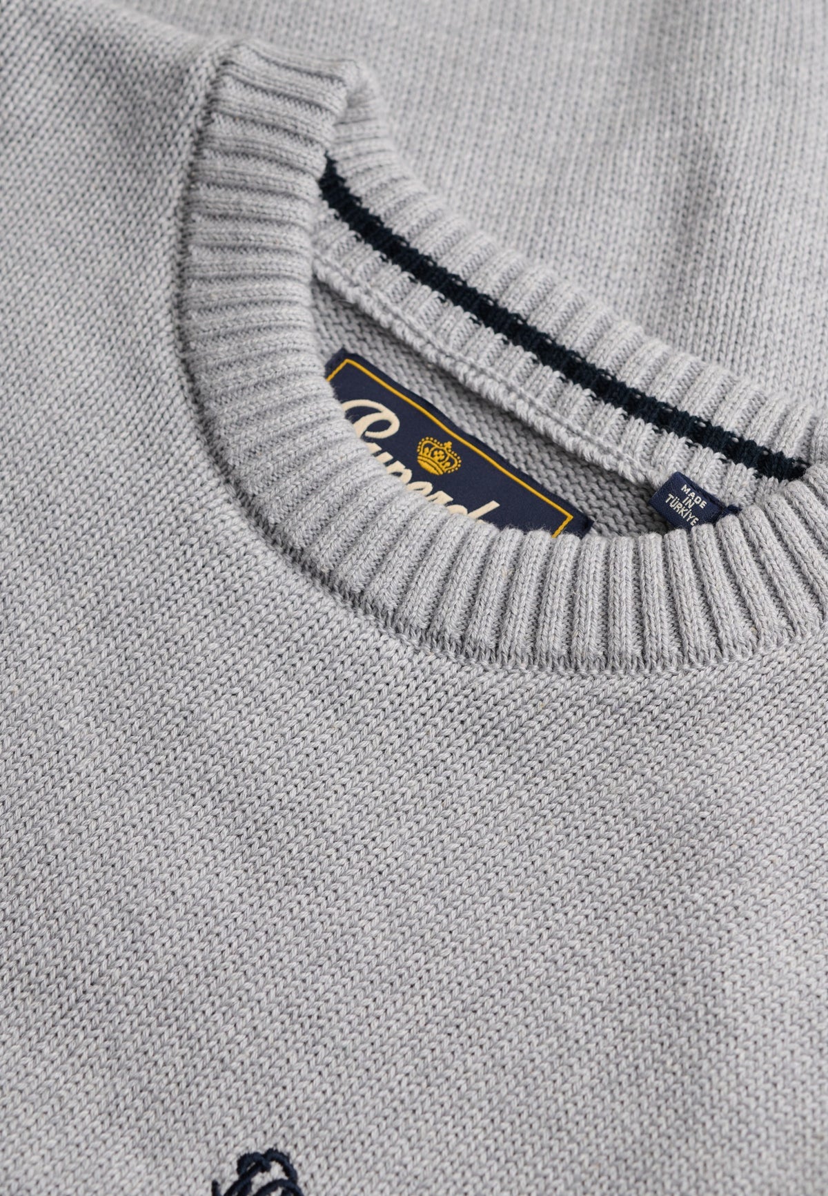 Superdry Preppy Cotton Jumper in Elkstone Grey collar detail