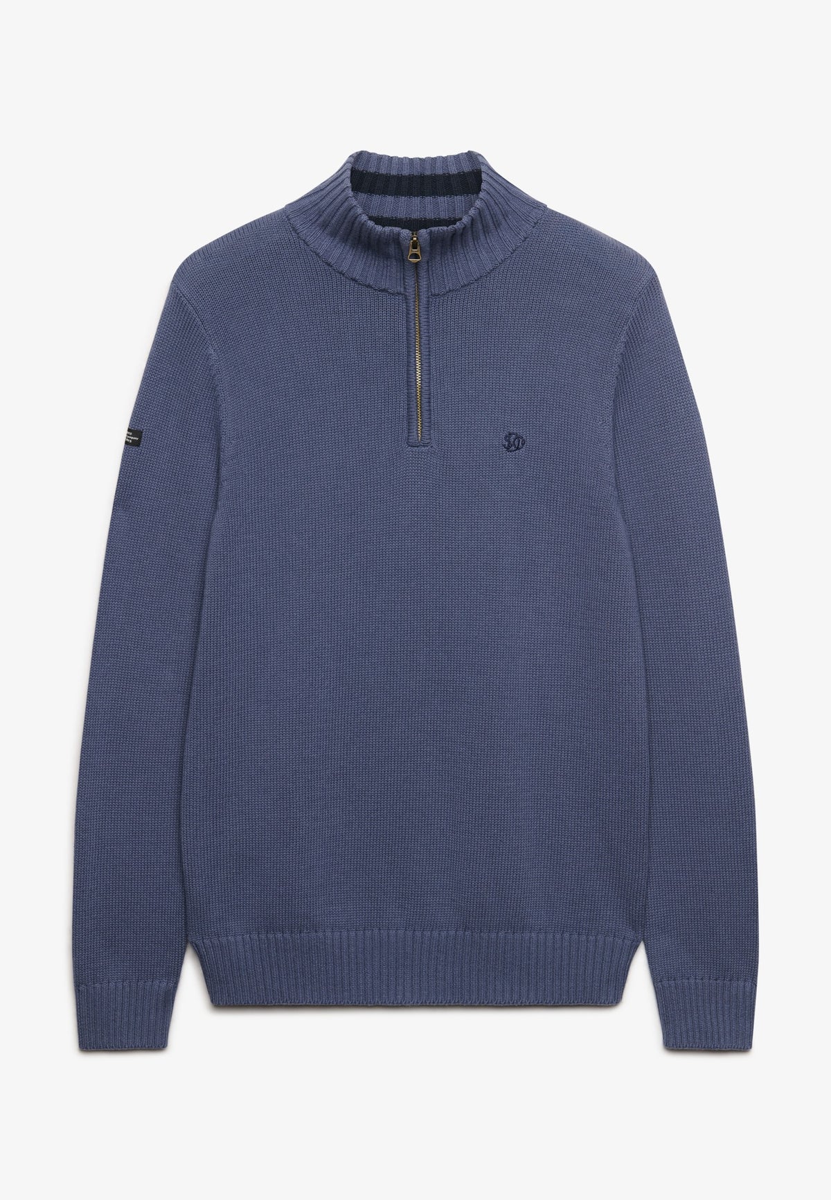 Superdry Cotton Half Zip Knit in Soft Navy side view