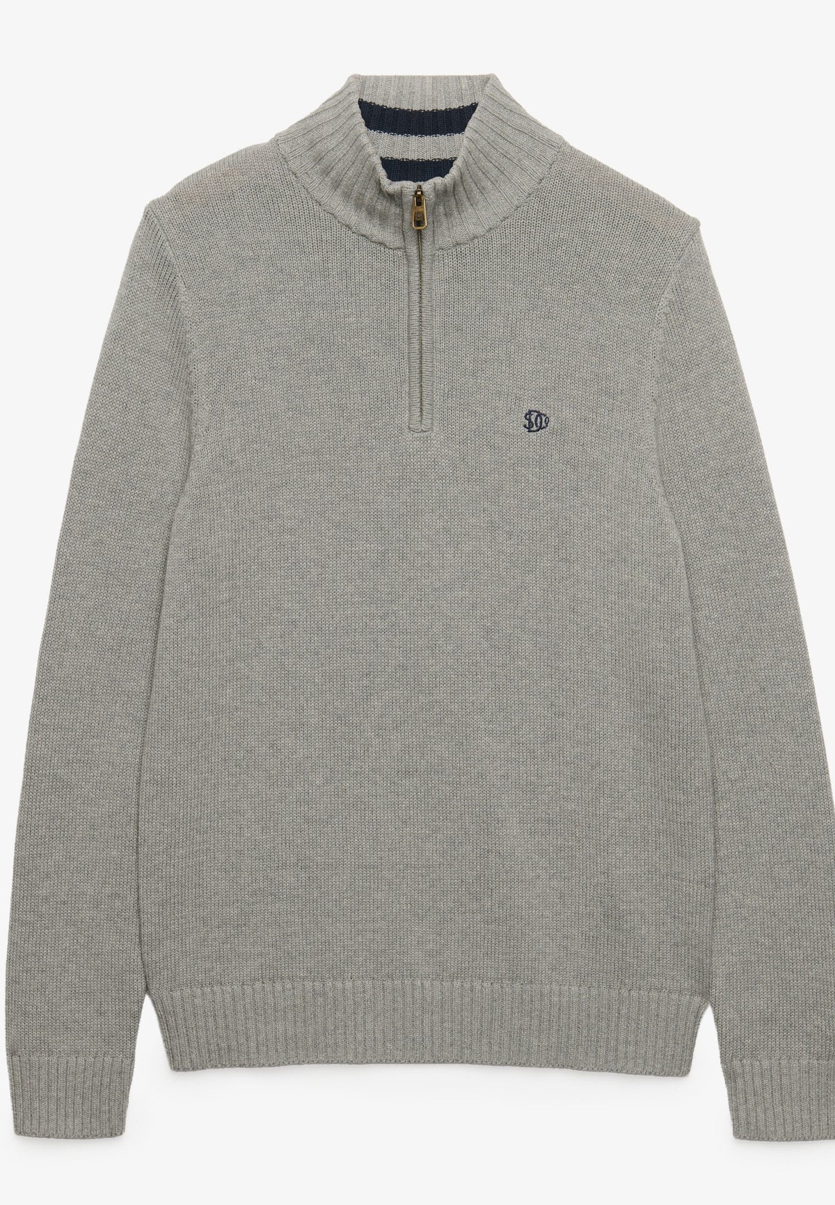 Superdry Cotton Half Zip Knit in Grey Marl angled view