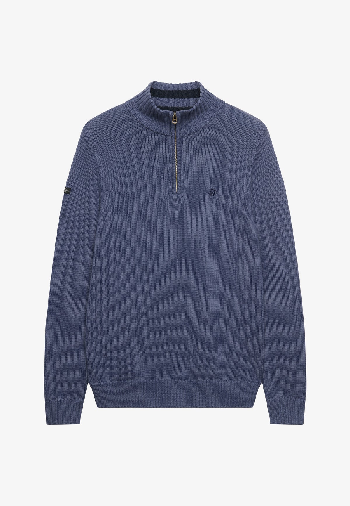 Superdry Cotton Half Zip Knit in Soft Navy close-up detail