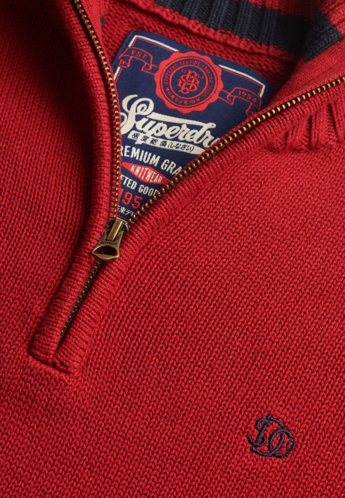 Superdry Cotton Half Zip Knit in Expedition Red zip collar detail