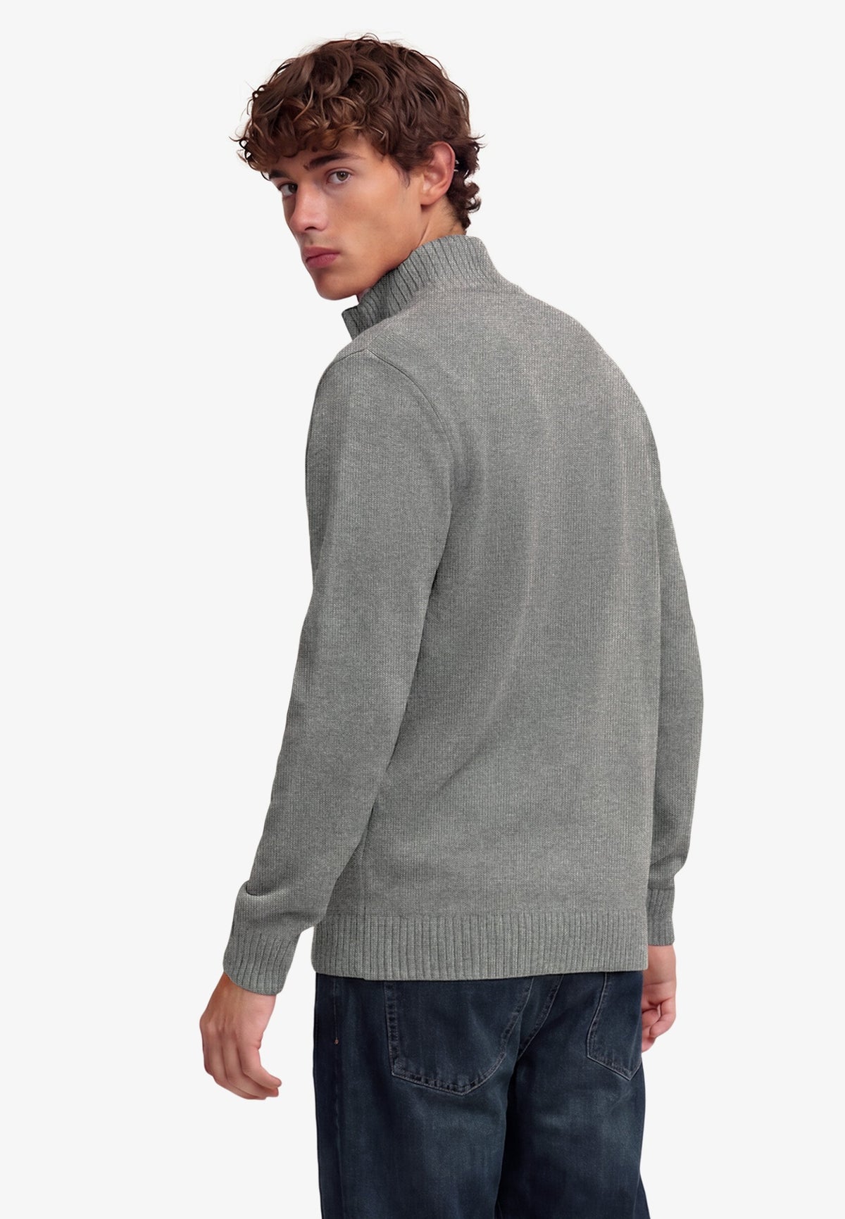 Superdry Cotton Half Zip Knit in Grey Marl back view on model