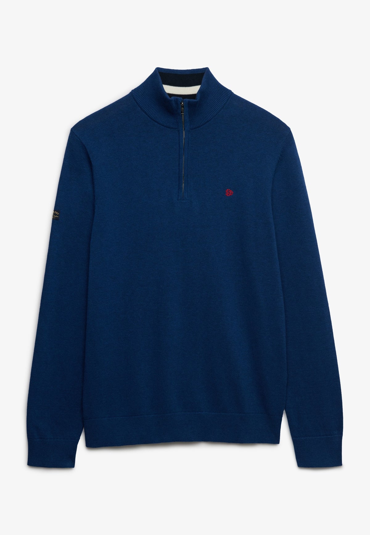 Superdry Prep Essential Cotton Half Zip in Pilot Blue Marl front view