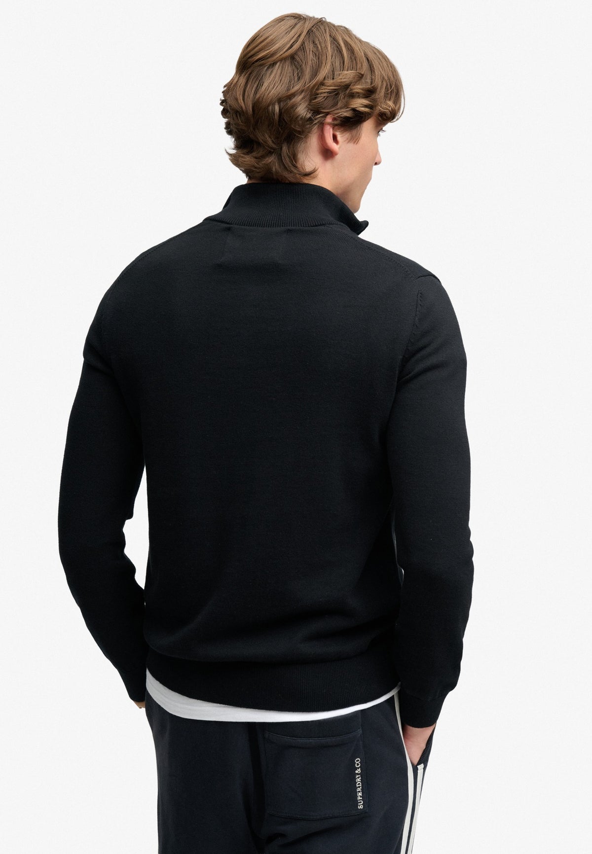 Superdry Preppy Essential Cotton Half Zip in Black back view on model