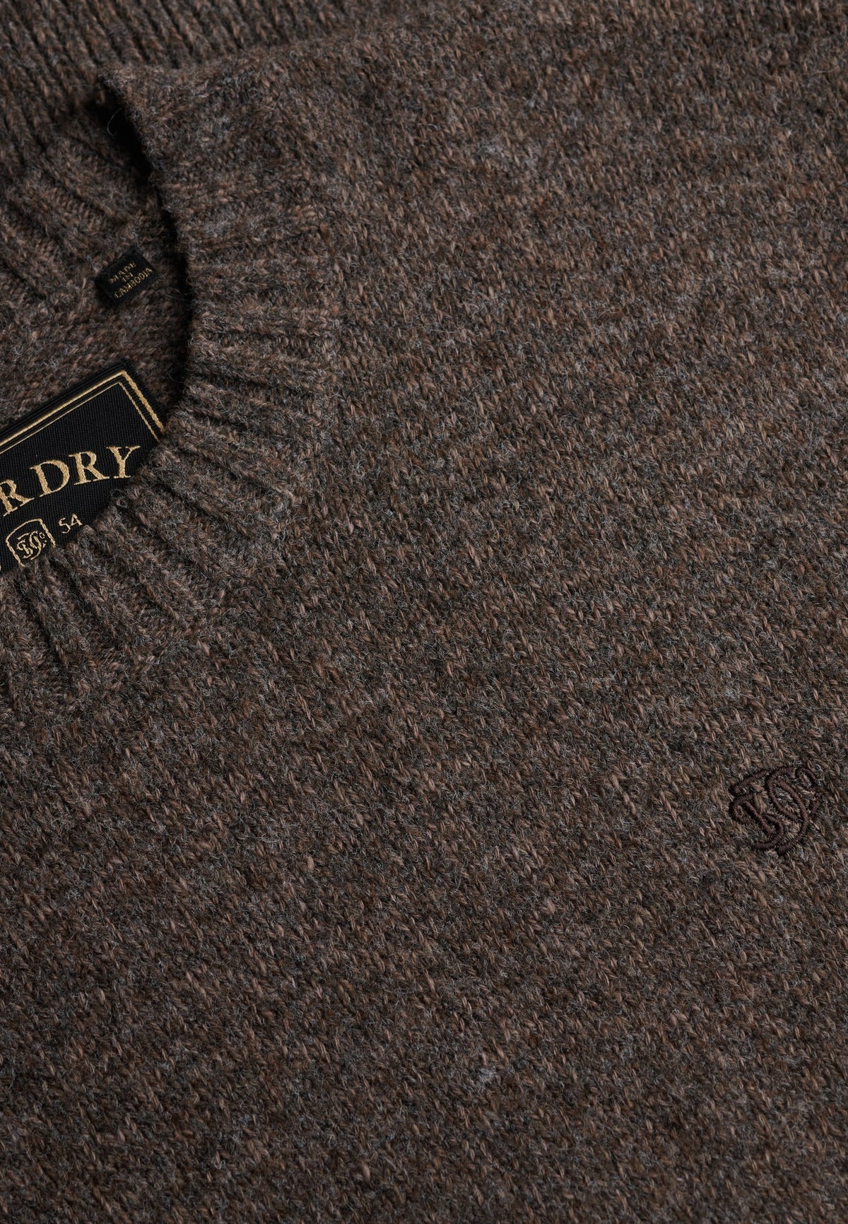 Superdry Brushed Knitted Jumper in Cocoa Brown Fleck textured knit fabric detail