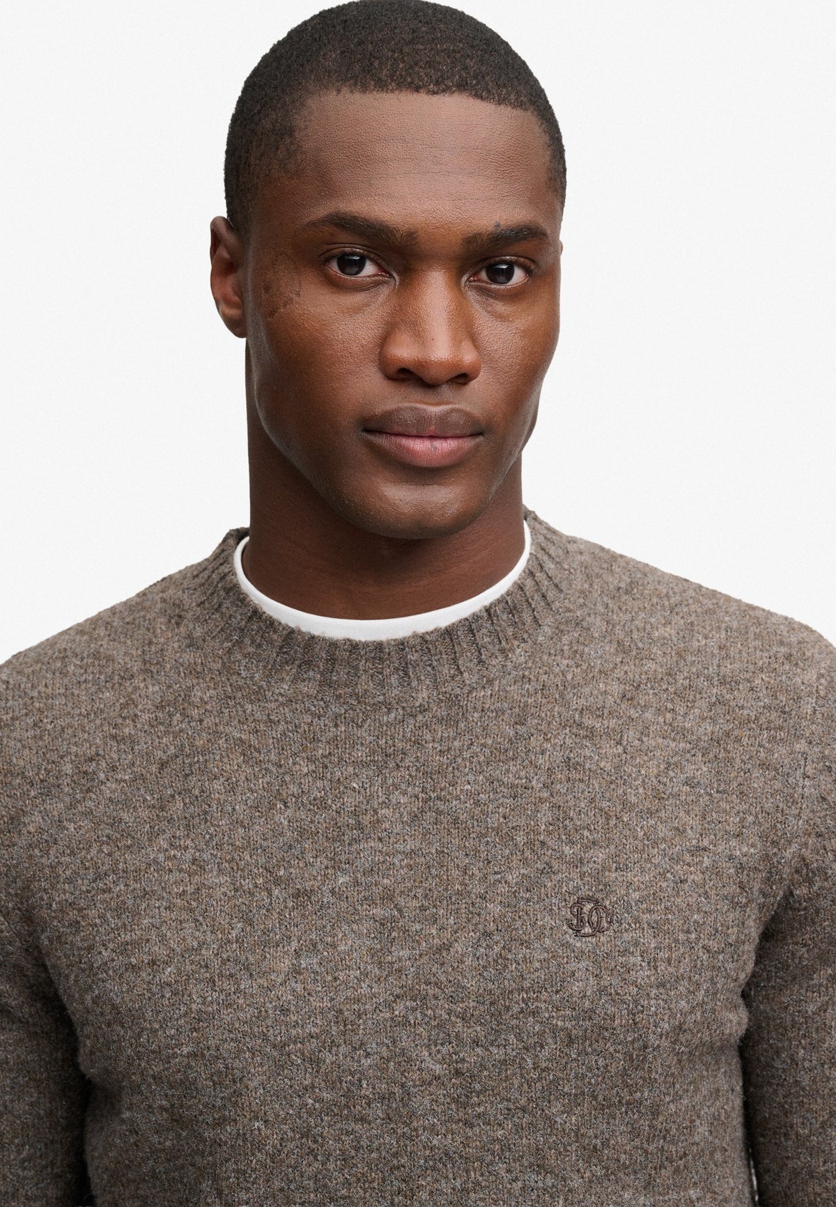 Superdry Brushed Knitted Jumper in Cocoa Brown Fleck close up view