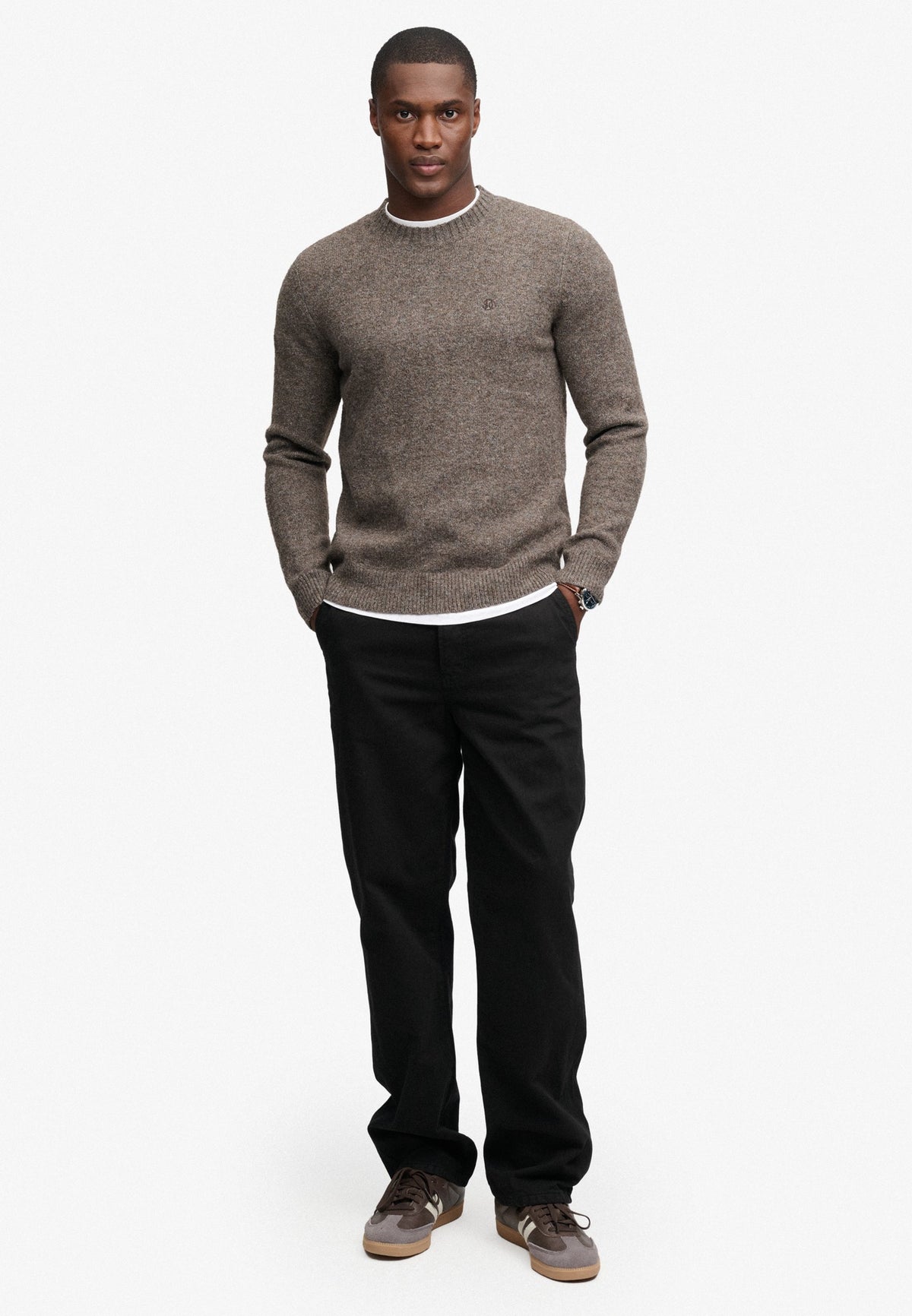 Superdry Brushed Knitted Jumper in Cocoa Brown Fleck full length view