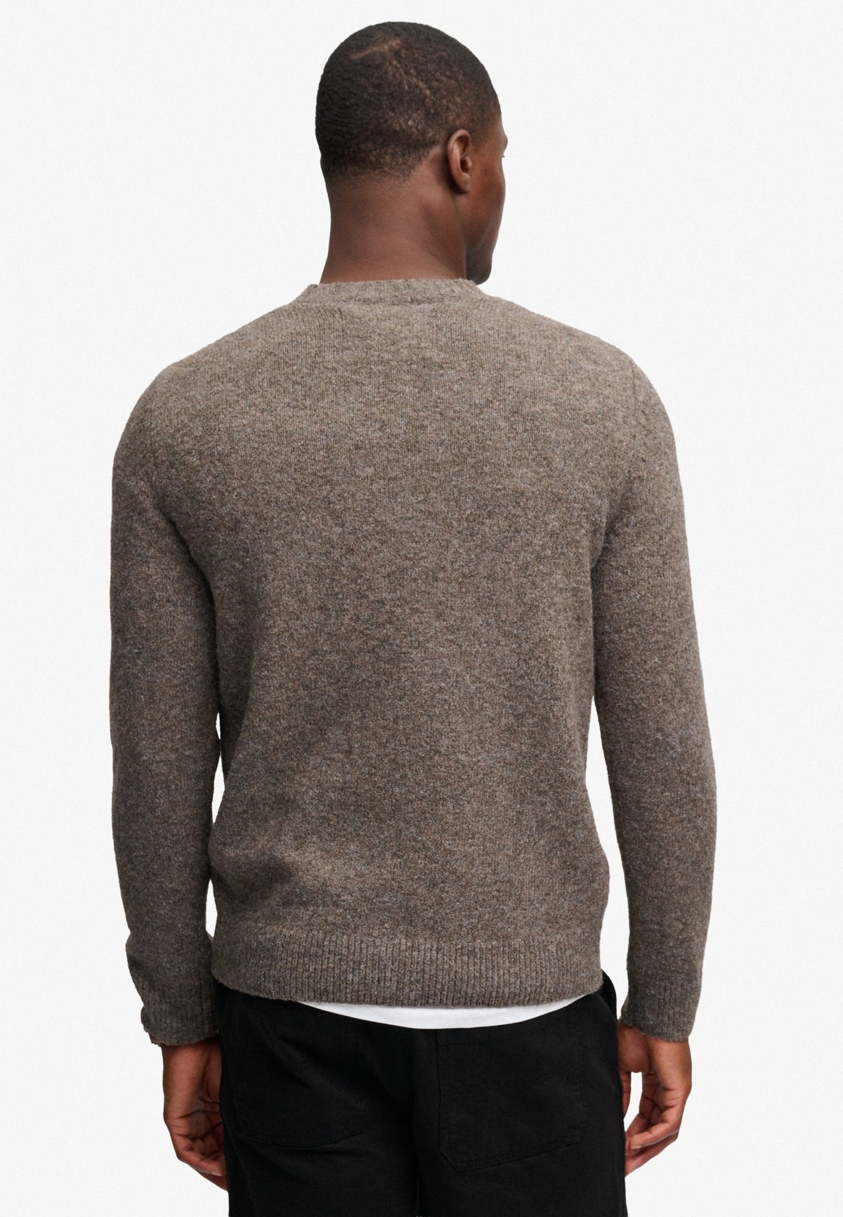 Superdry Brushed Knitted Jumper in Cocoa Brown Fleck back view on model