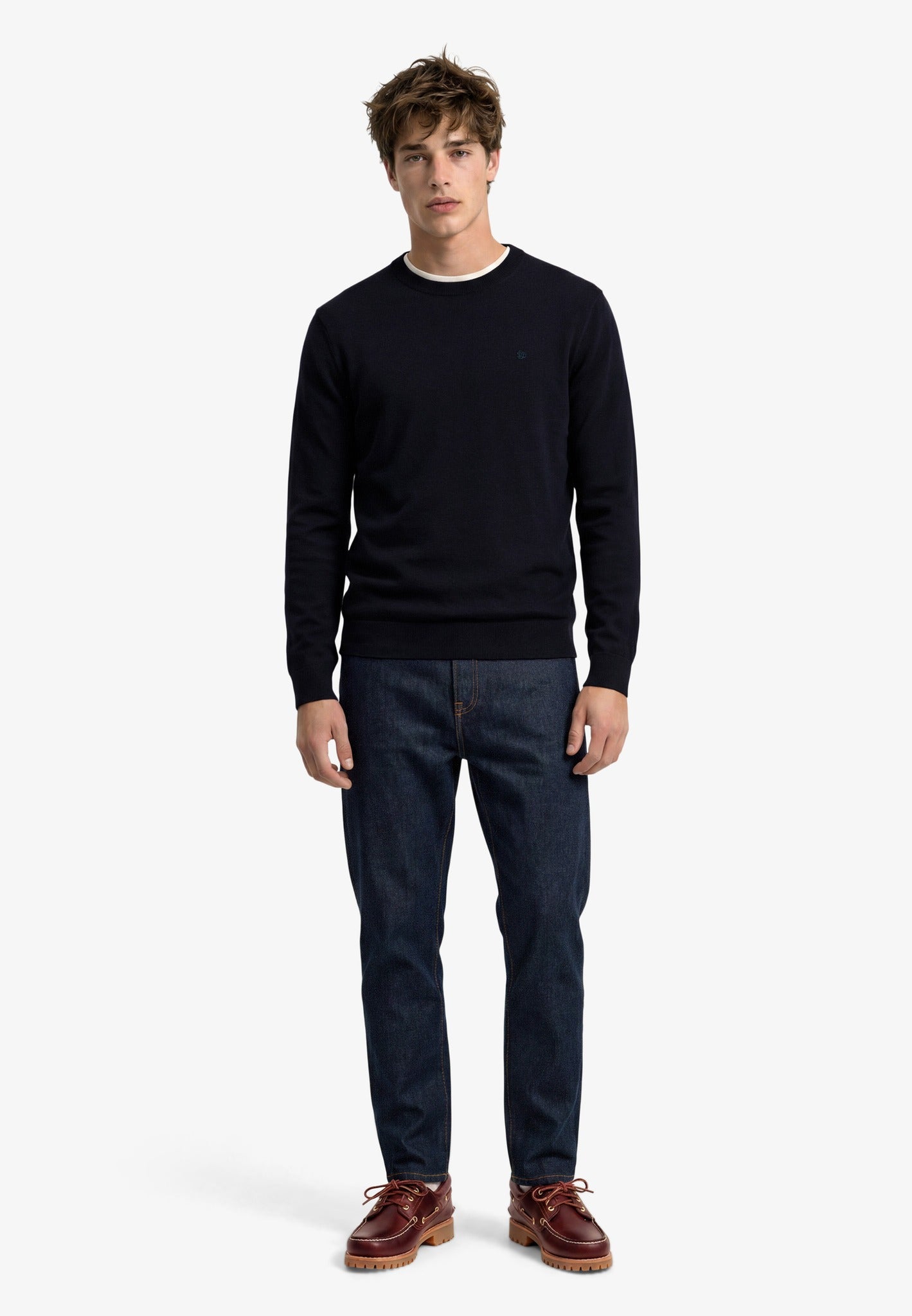 Superdry Essential Lightweight Wool Blend Jumper in Deepest Navy upper body view