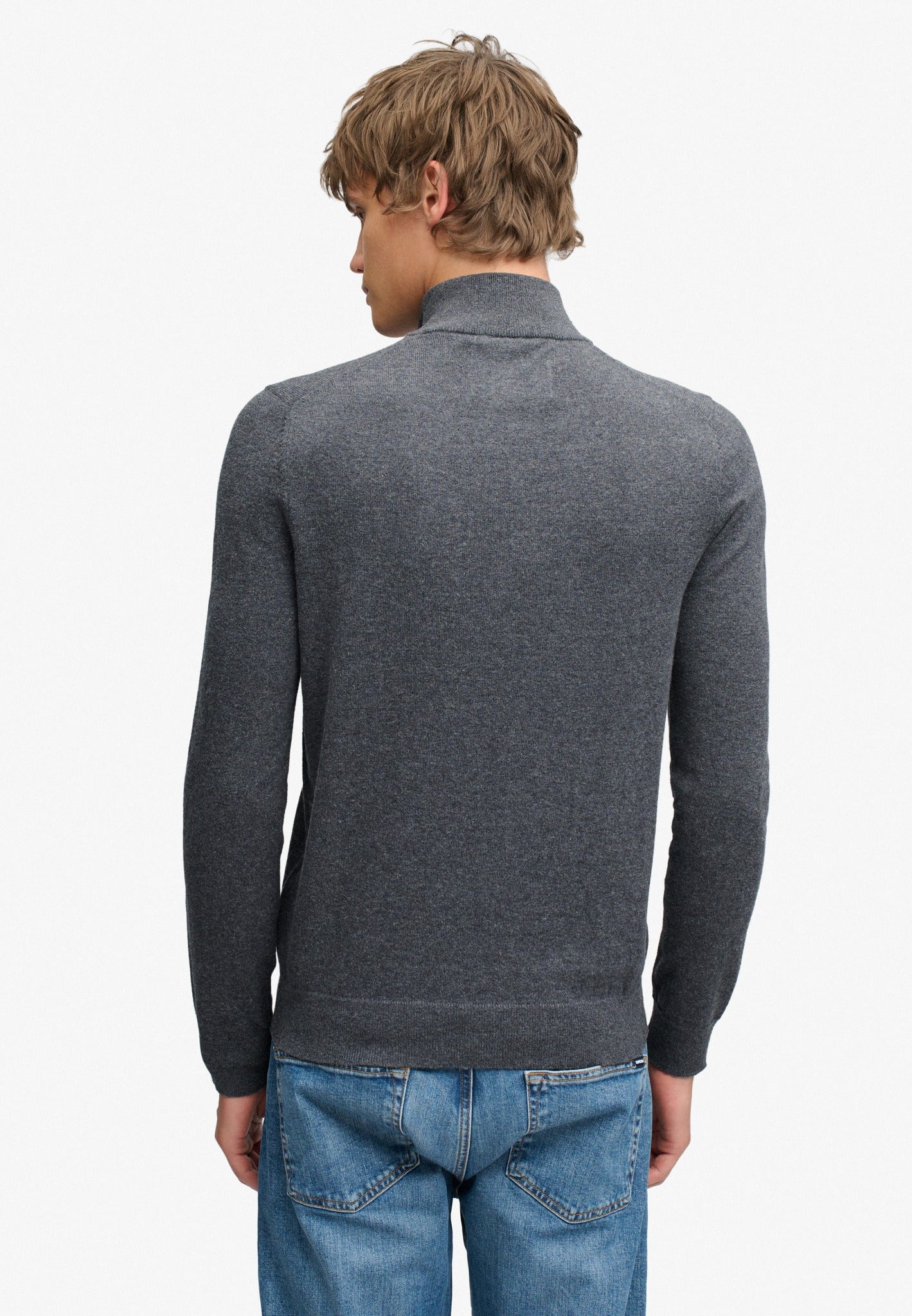 Superdry Essential Lightweight Wool Blend Half Zip Jumper in Iron Grey Marl back model view