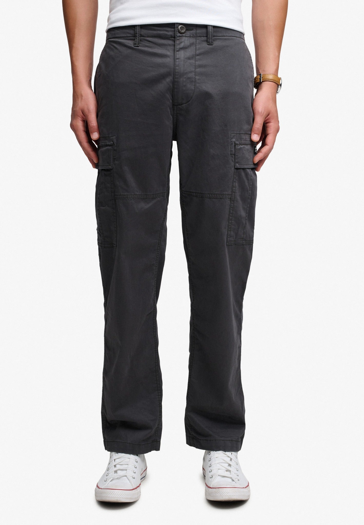 Superdry Regular Taper Cargo Trousers in Blackboard full length model view