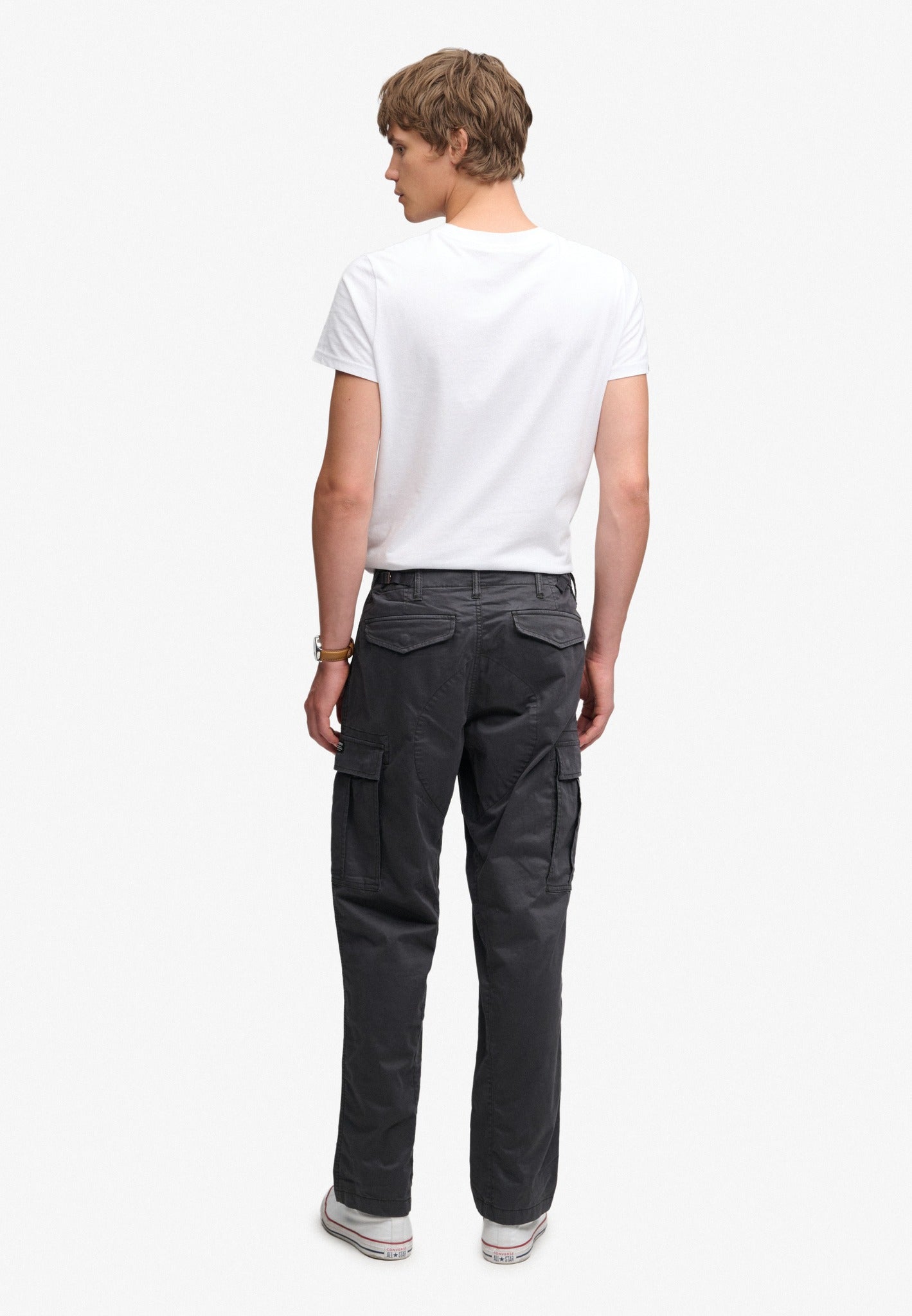 Superdry Regular Taper Cargo Trousers in Blackboard angled model view